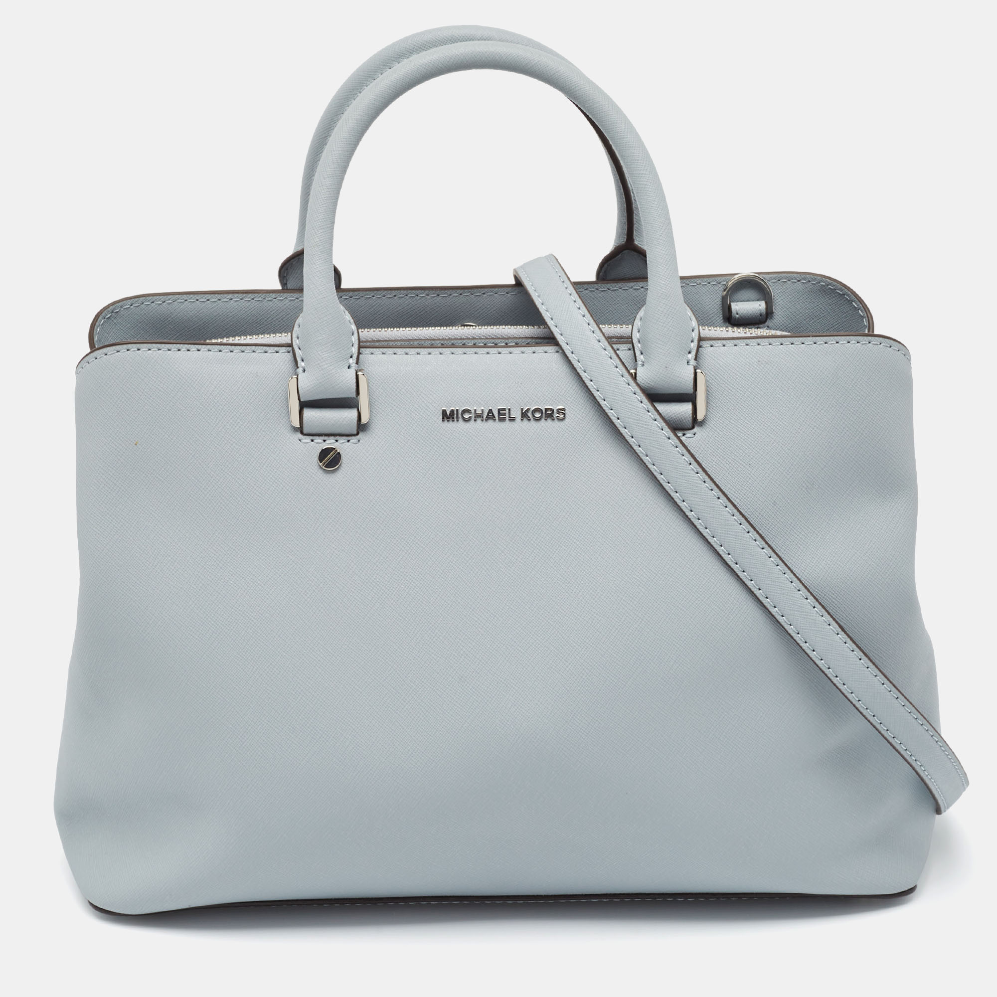 Pre-owned Michael Michael Kors Light Blue Leather Savannah Tote