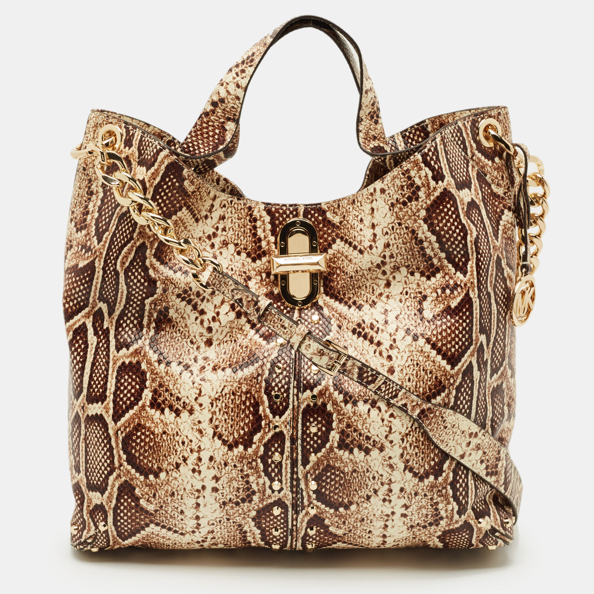 Pre-owned Michael Michael Kors Brown Python Embossed Leather Uptown Astor Legacy Bag