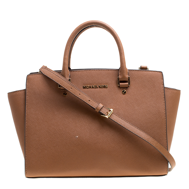 Pre Owned Michael Michael Kors Brown Saffiano Leather Medium Selma Tote