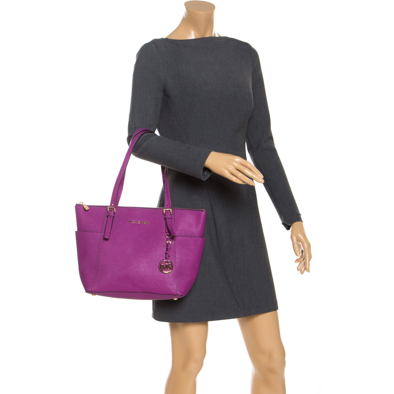 

Michael Michael Kors Purple Saffiano Leather Top Zip Jet Set Tote