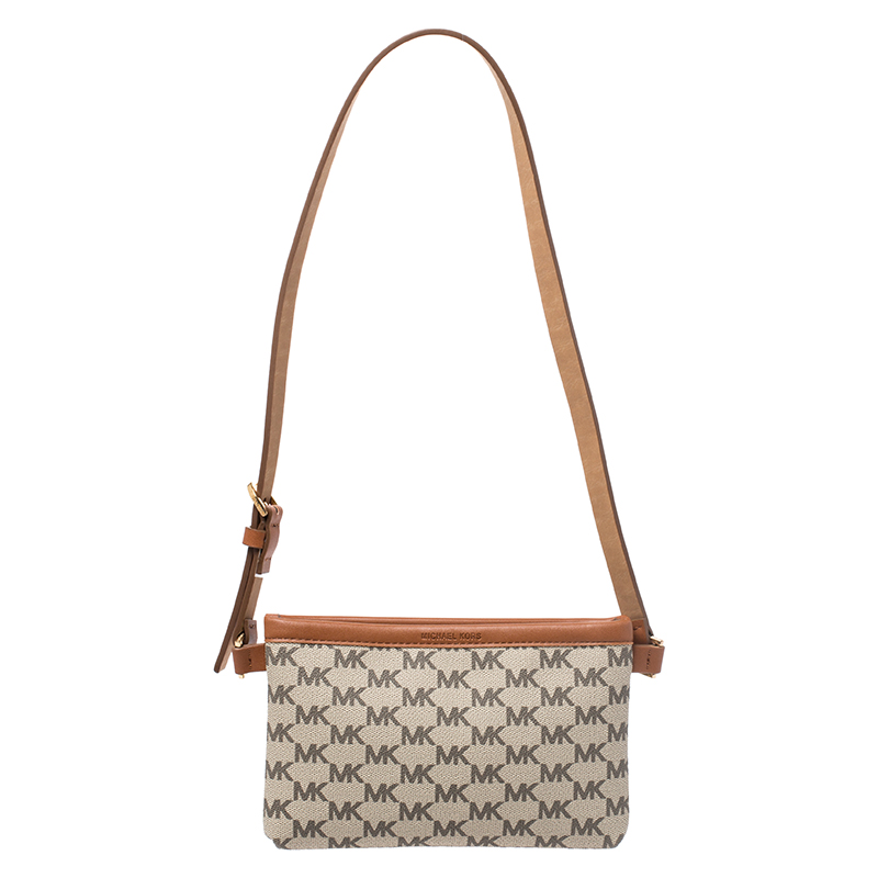 MICHAEL Michael Kors Beige/Tan Signature Coated Canvas and Leather Belt Bag
