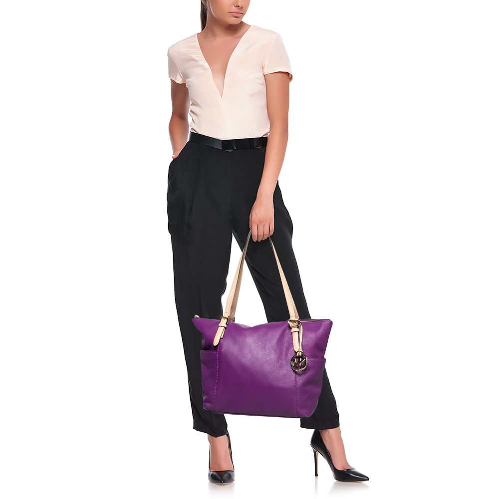 

MICHAEL Michael Kors Purple Leather Top Zip Jet Set Tote