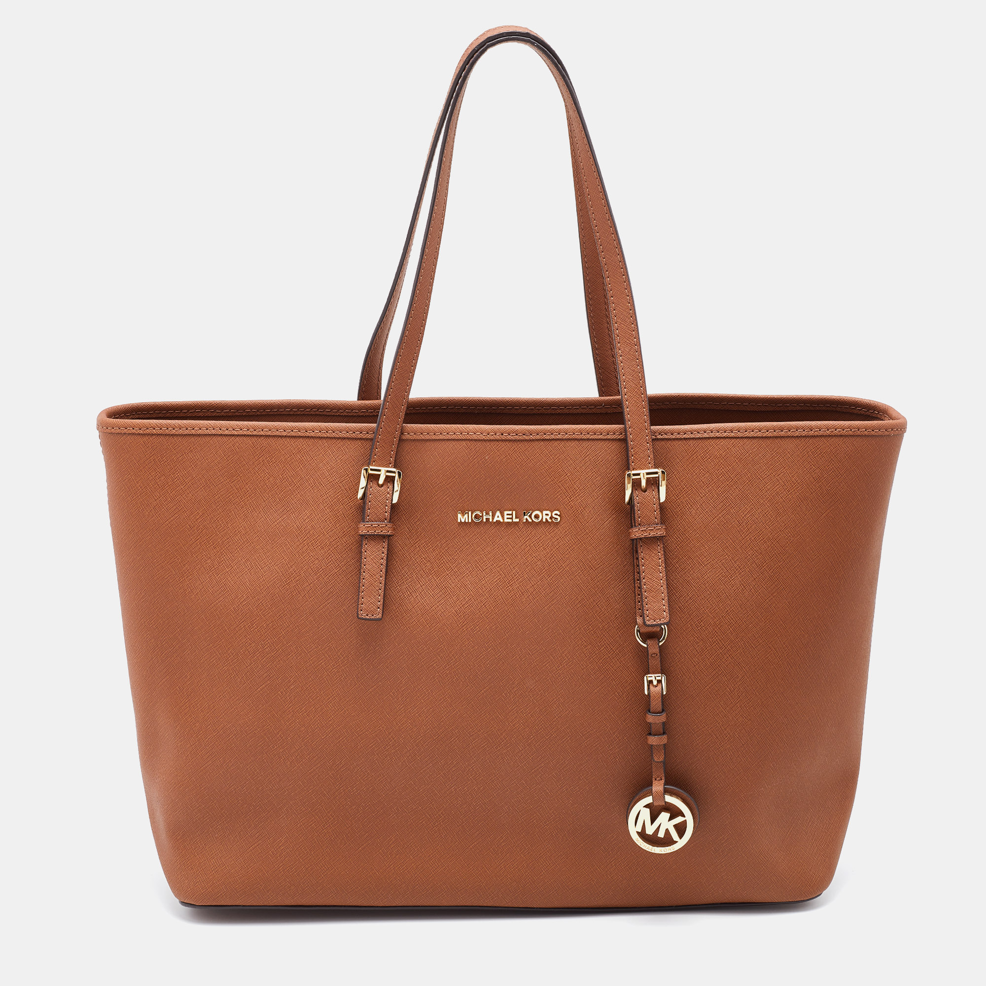 Pre-owned Michael Michael Kors Brown Leather Jet Set Tote