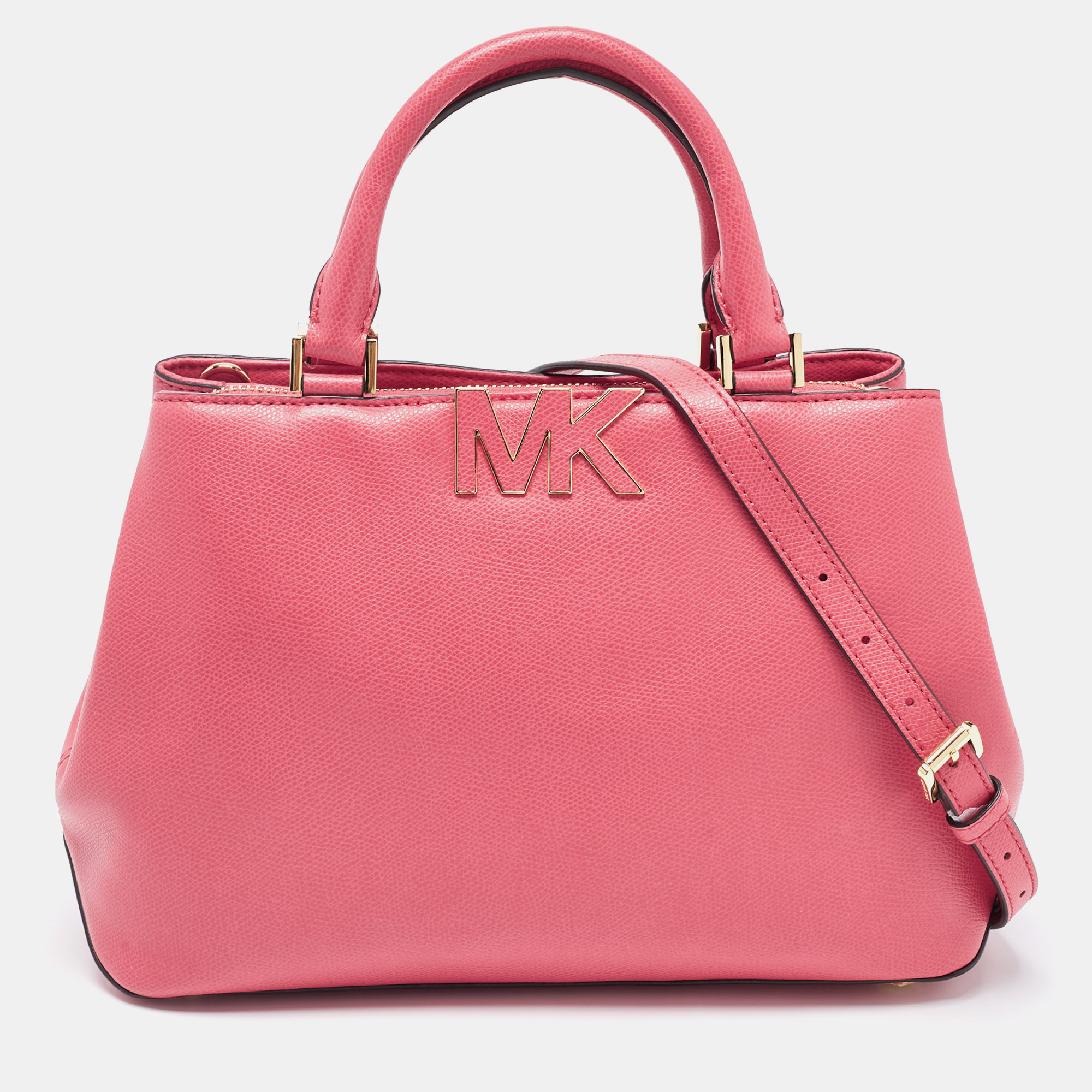 Pre-owned Michael Michael Kors Coral Pink Leather Medium Florence Satchel