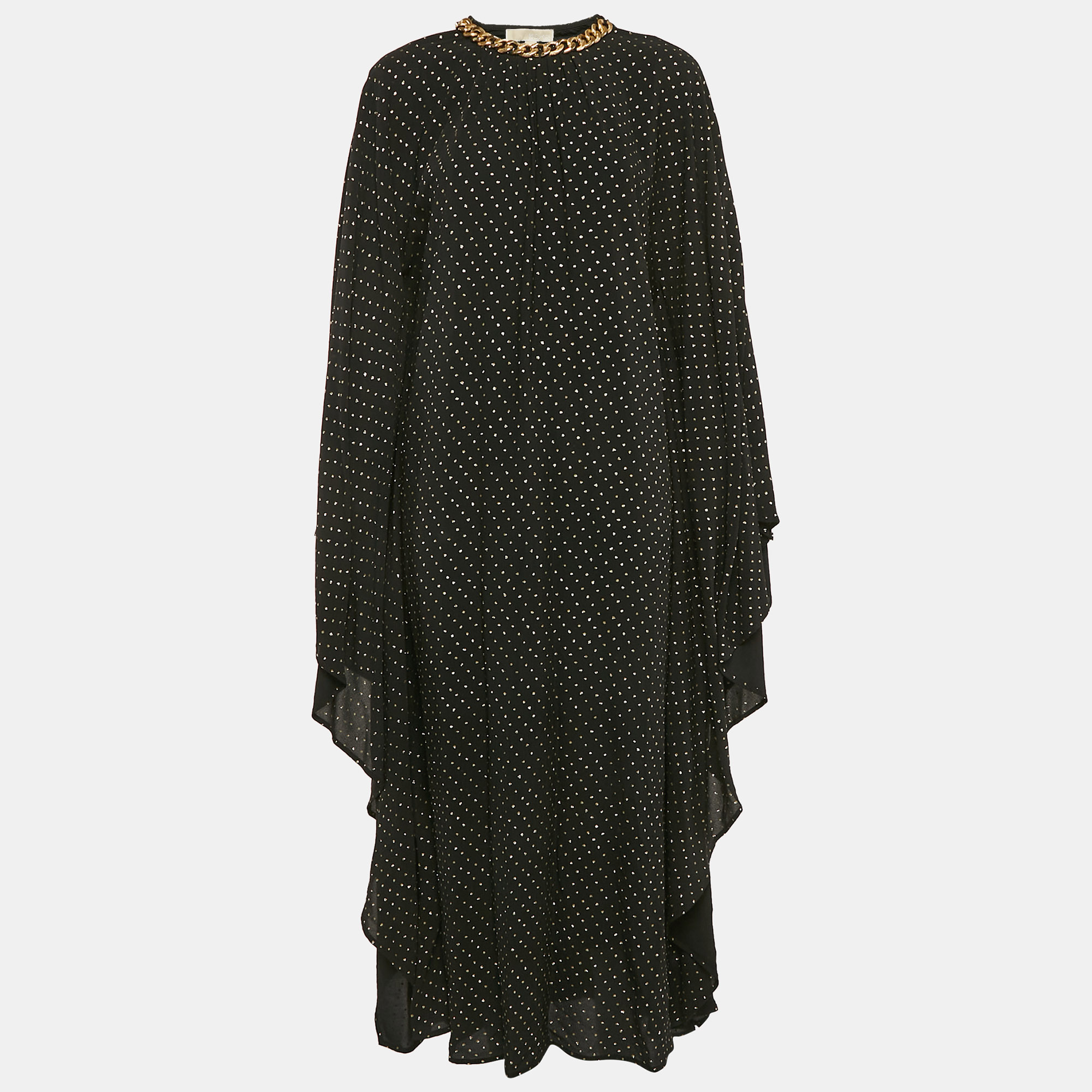 

MICHAEL Michael Kors Black Dot Print Crepe Chain Detail Kaftan Dress S/M