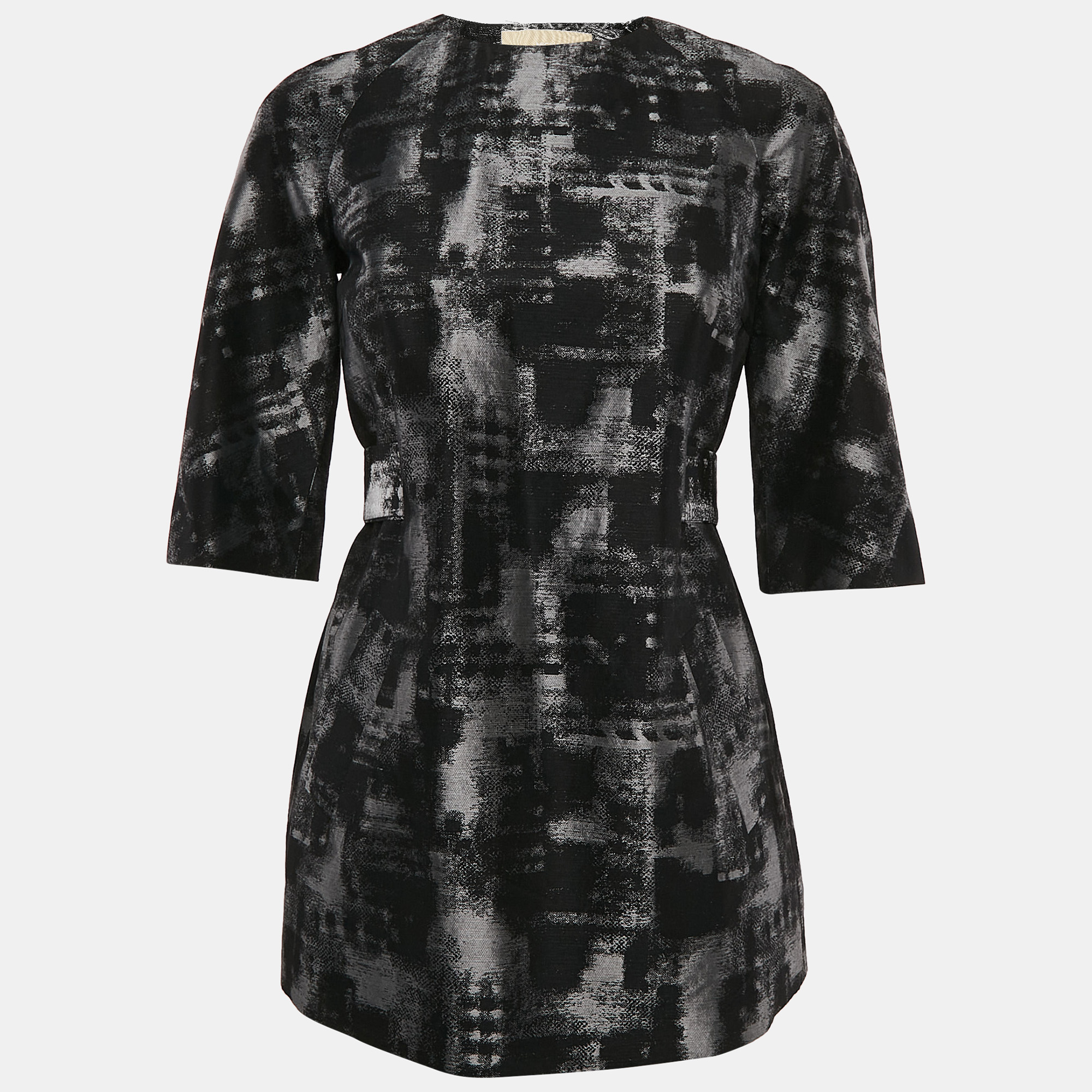 

MICHAEL Michael Kors Black and Grey Abstract Jacquard Shift Dress S