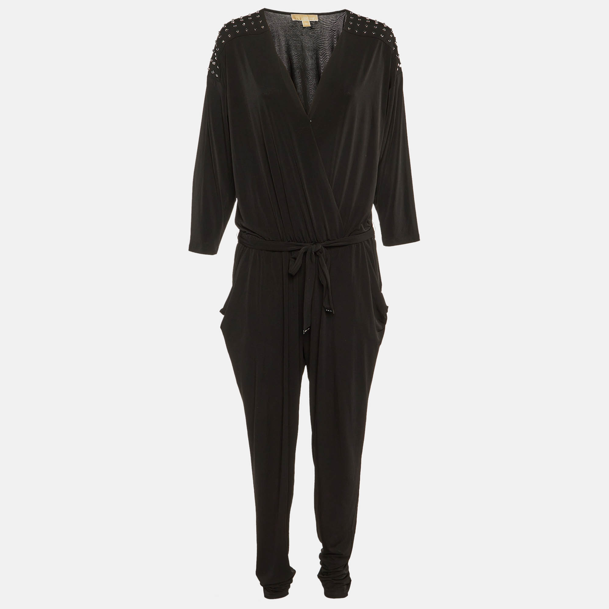 

MICHAEL Michael Kors Black Jersey Studded Jumpsuit XL