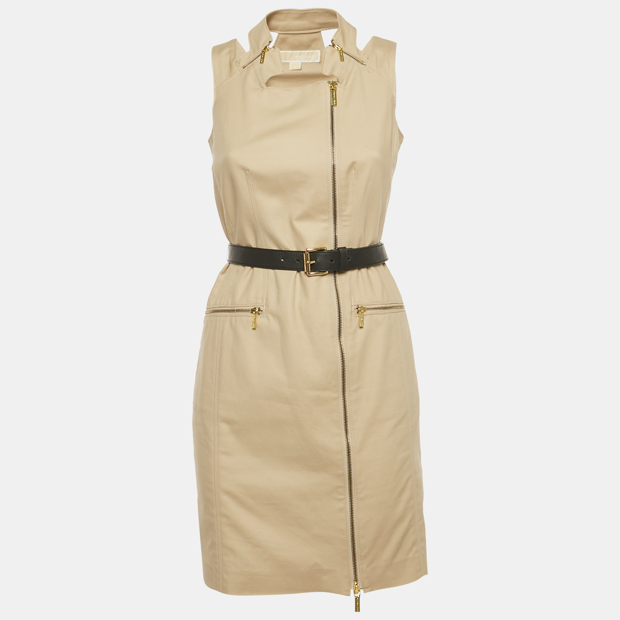 

MICHAEL Michael Kors Beige Cotton Belted Mini Dress XS