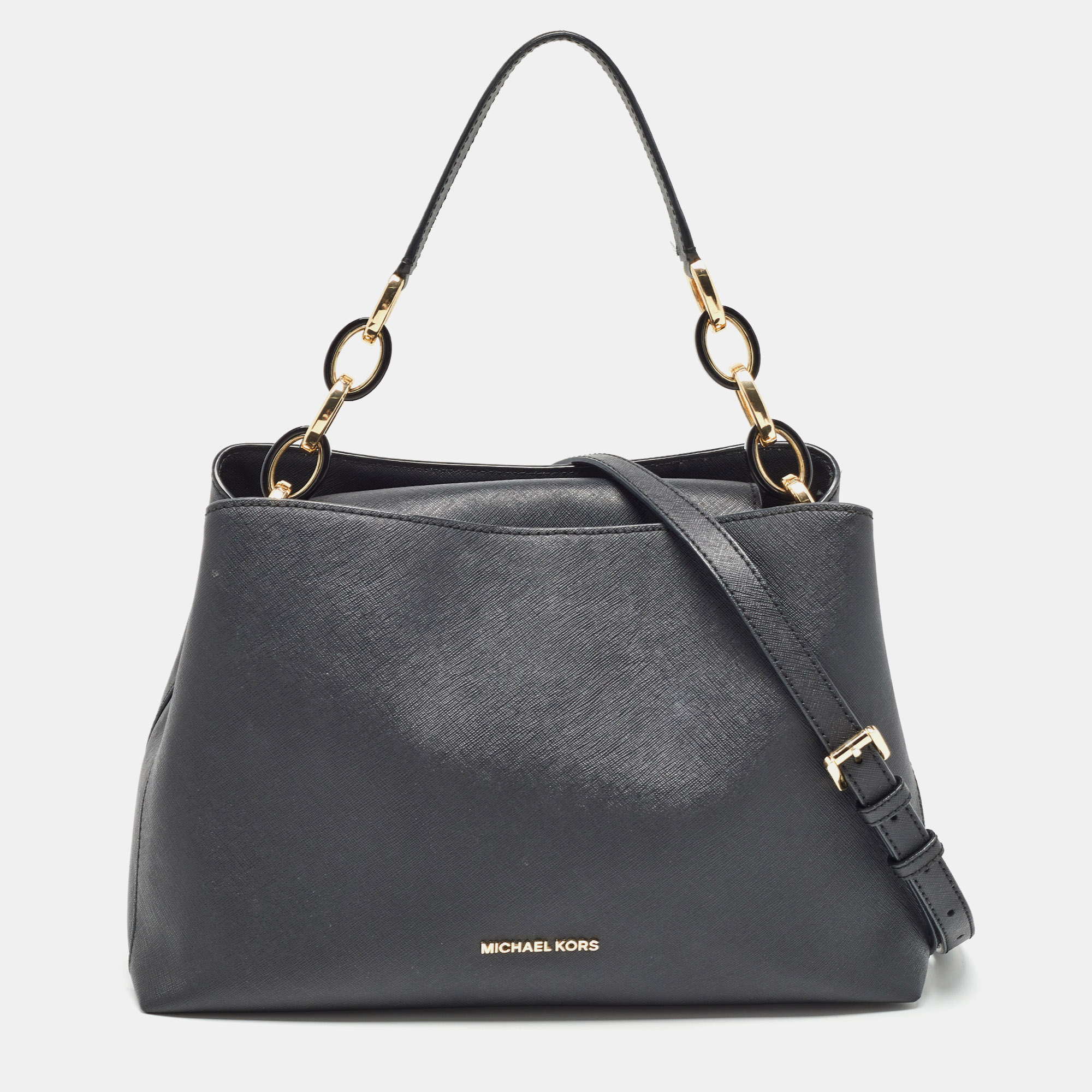 

MICHAEL Michael Kors Black Saffiano Leather Portia Top Handle Bag