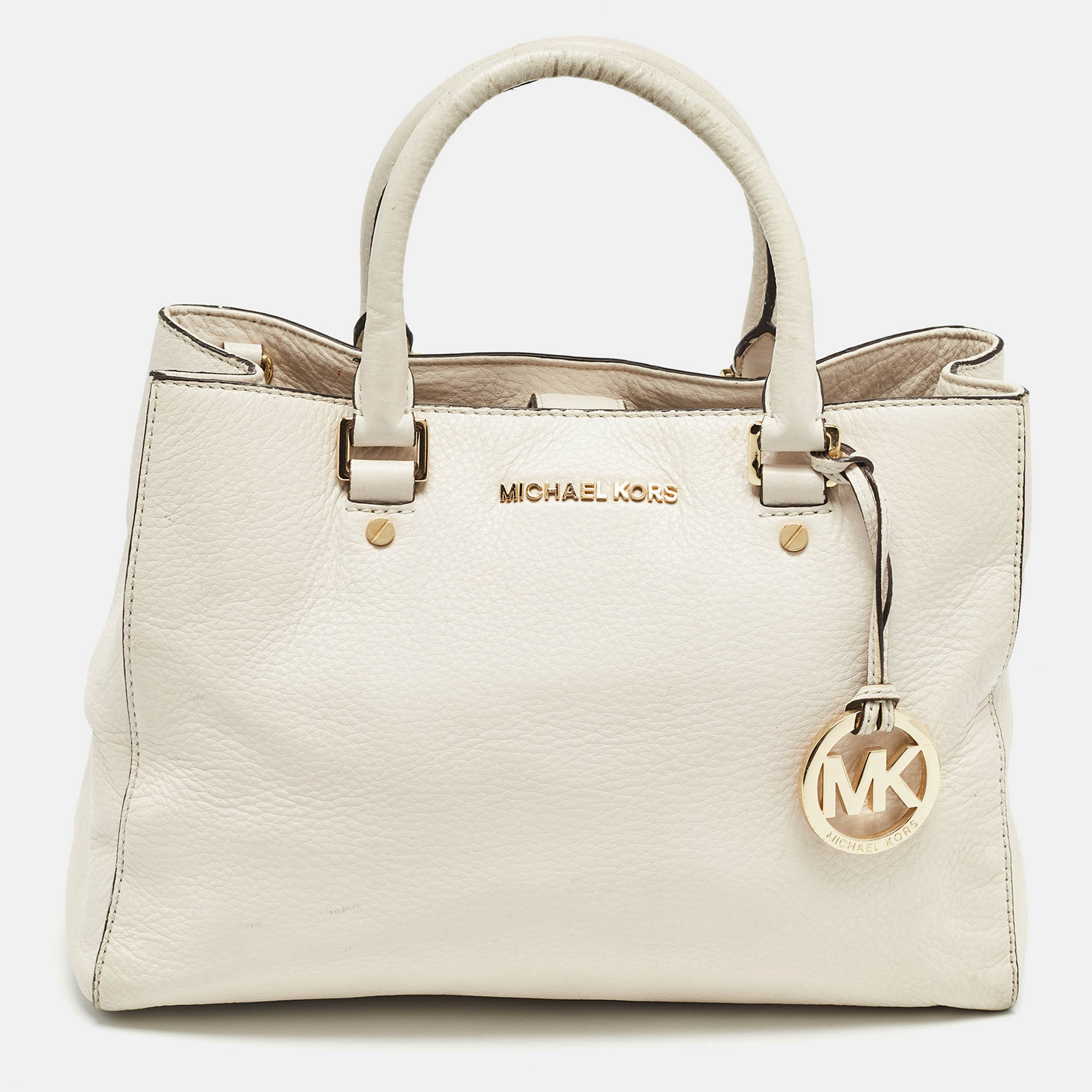 

MICHAEL Michael Kors Off White Leather Middle Zip Tote
