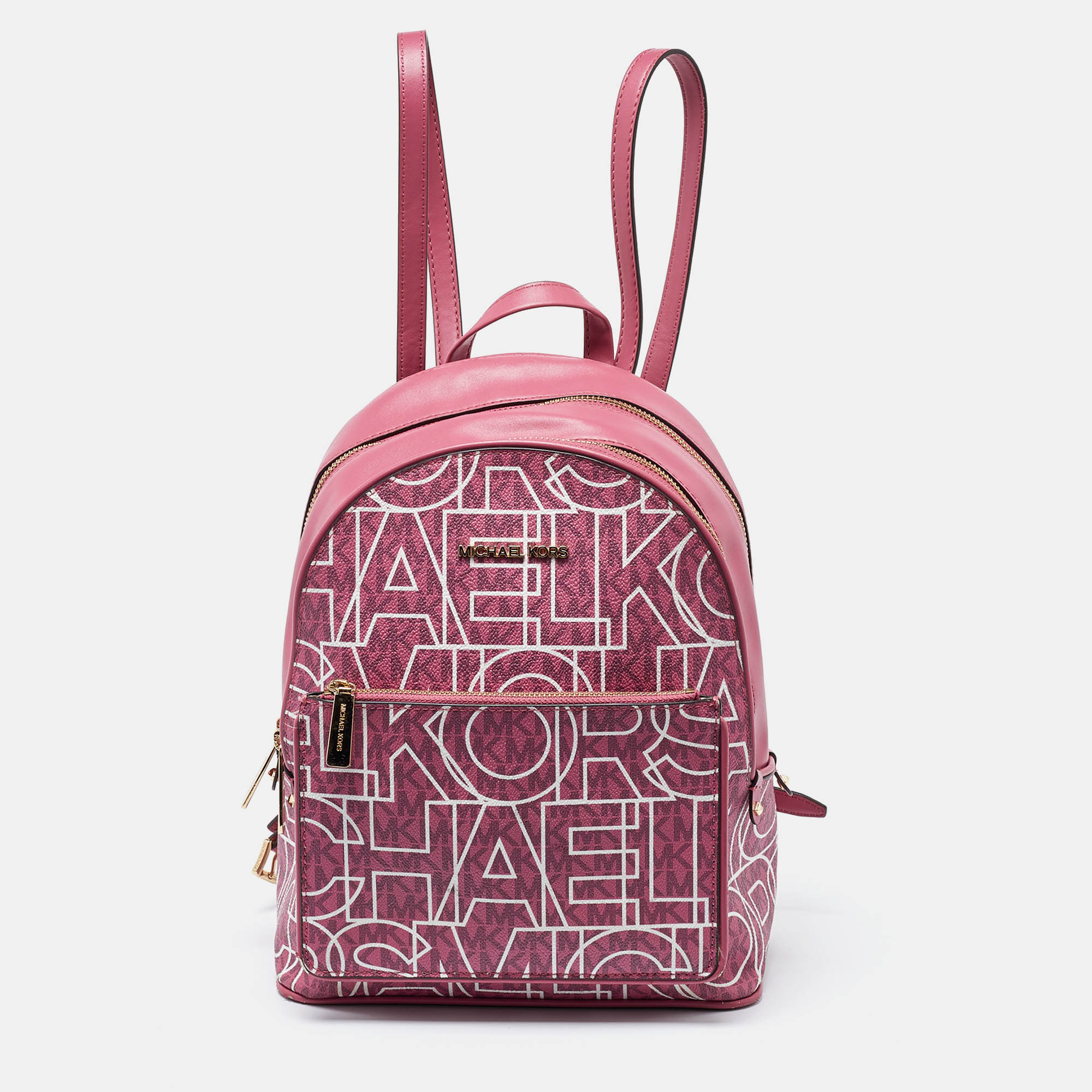 

MICHAEL Michael Kors Pink Signature Coated Canvas and Leather Backpack