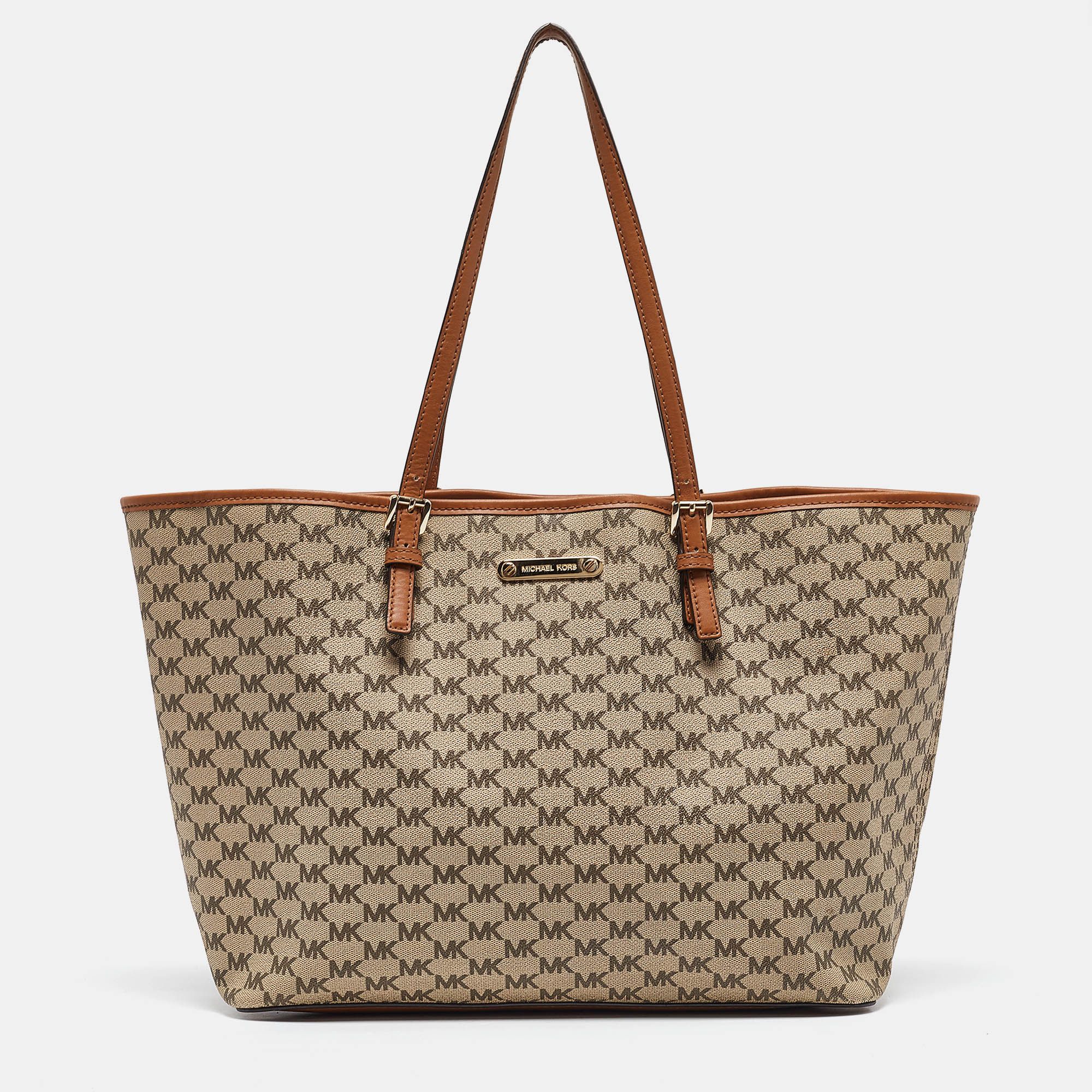 

MICHAEL Michael Kors Brown/Beige Signature Coated Canvas and Leather Emery Tote