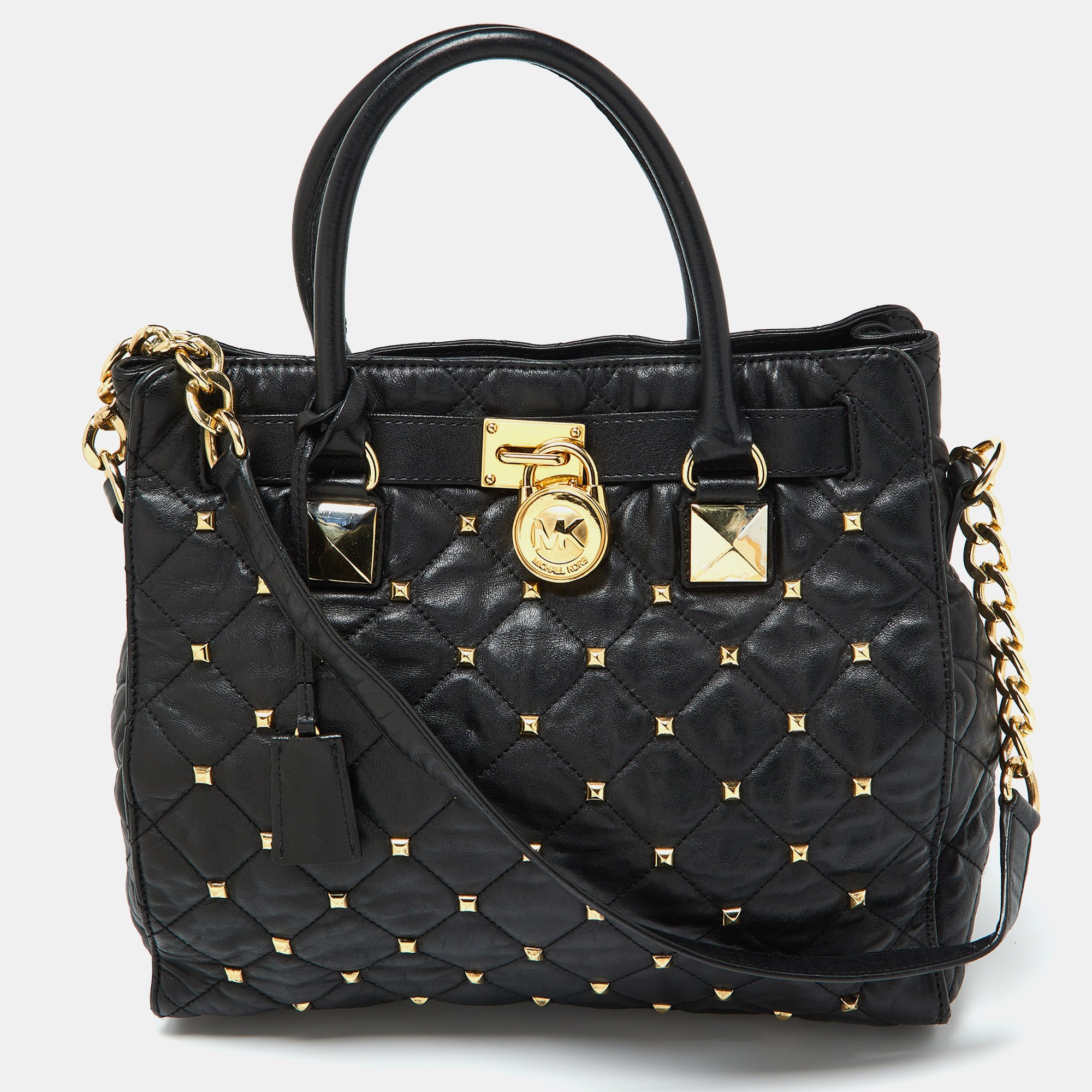 

MICHAEL Michael Kors Black Leather Large Studded Hamilton North South Tote