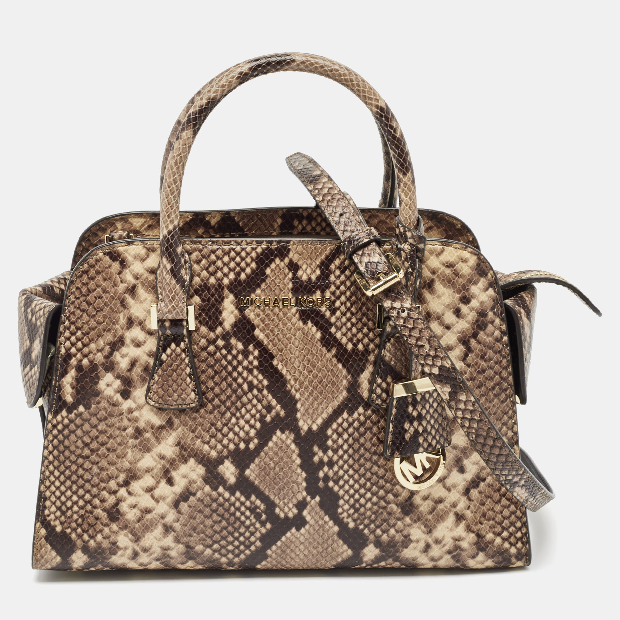 

MICHAEL Michael Kors Beige Python Embossed Leather Medium Harper Satchel