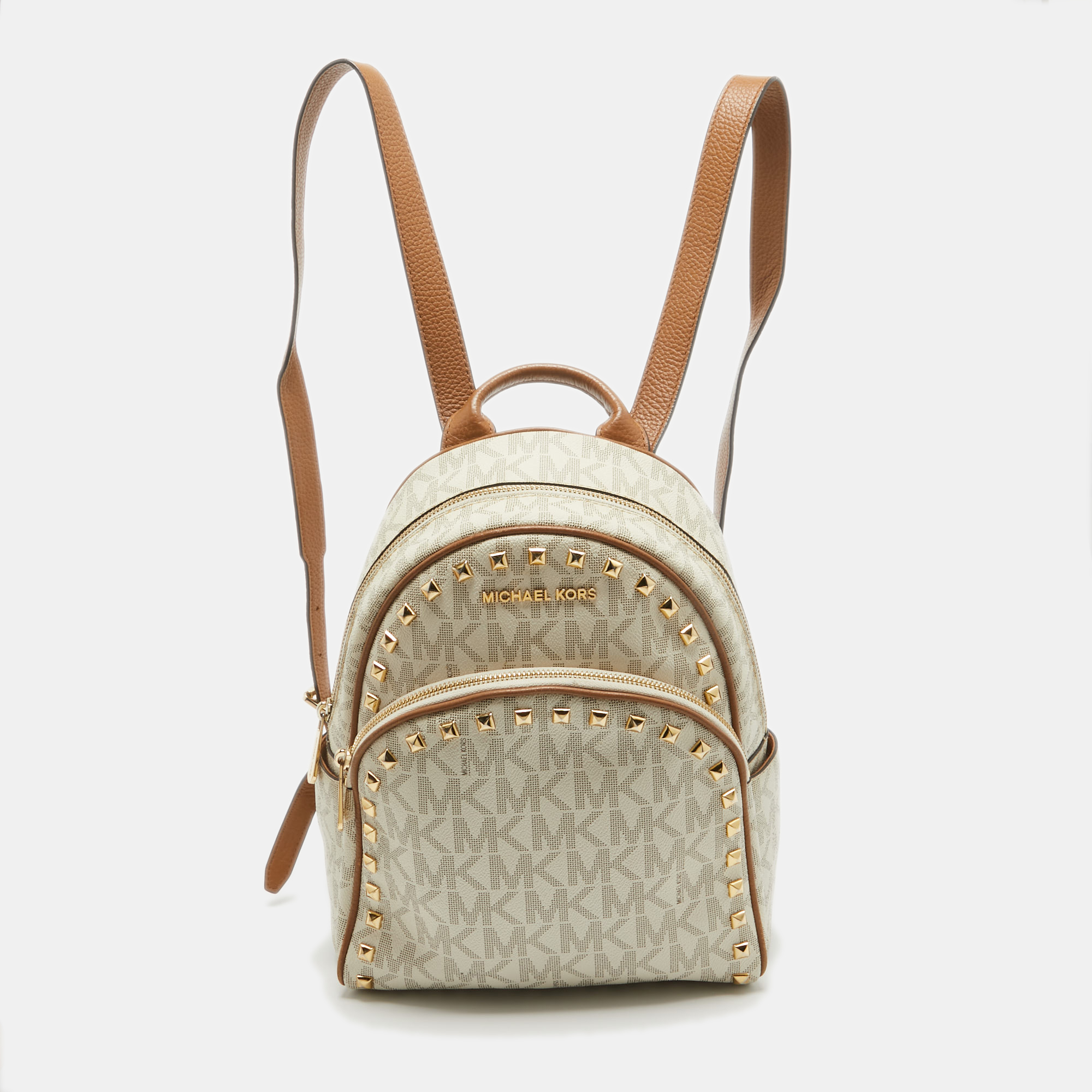 

MICHAEL Michael Kors Off White Signature Coated Canvas Studded Abbey Backpack