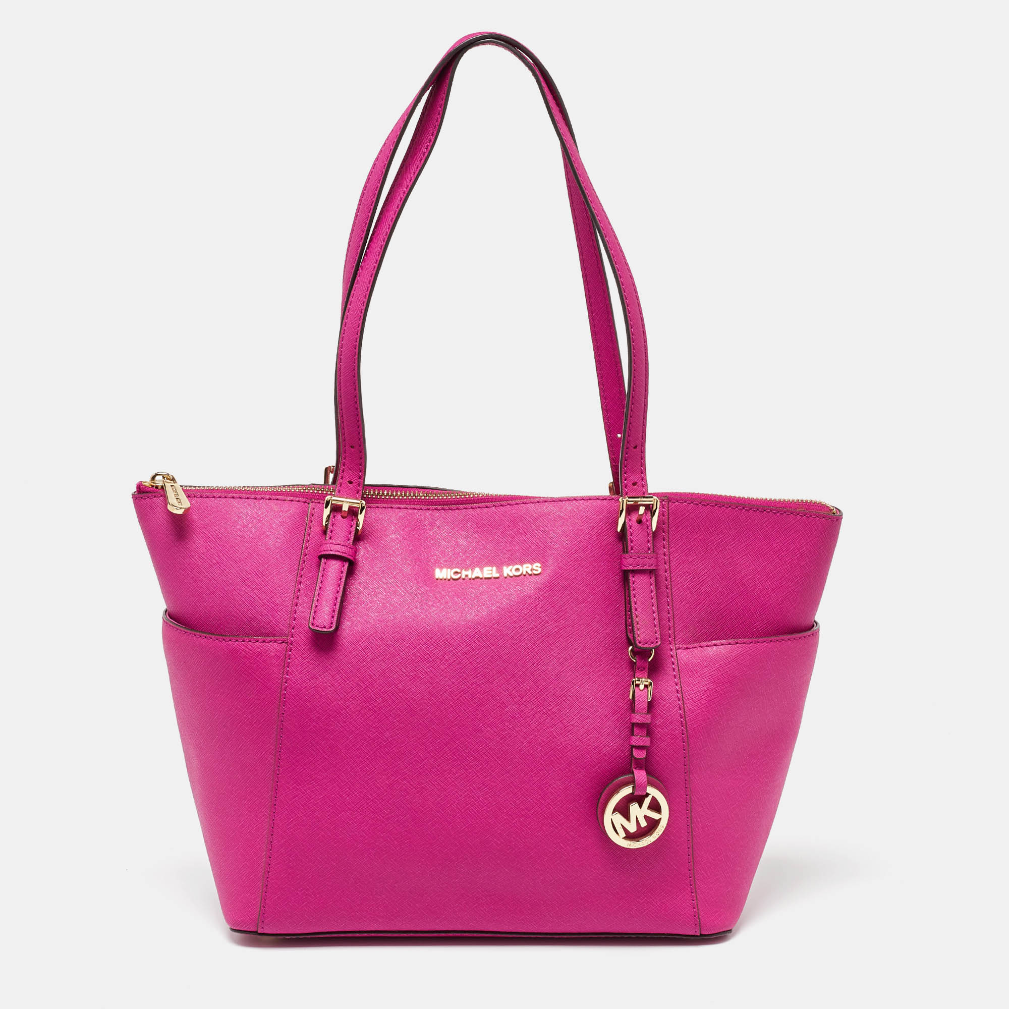 

MICHAEL Michael Kors Fuchsia Leather Jet Set Top Zip Tote, Pink