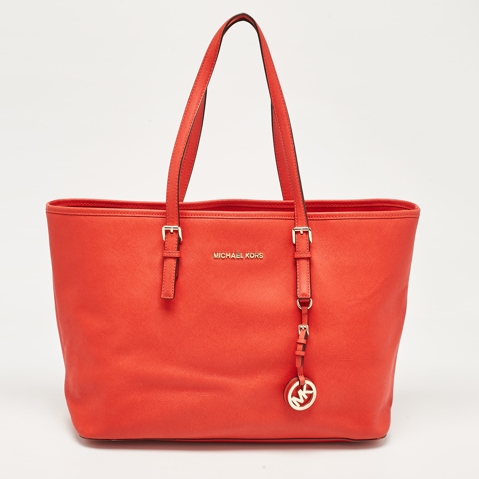 

MICHAEL Michael Kors Red Leather Large Jet Set Travel Tote