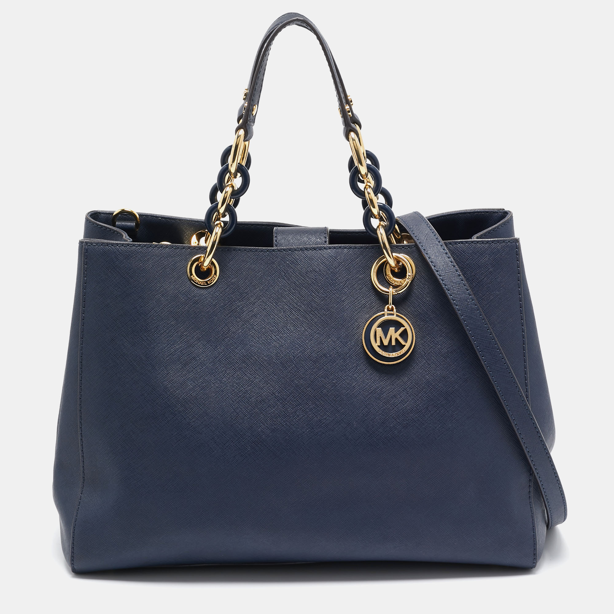 Pre-owned Michael Michael Kors Navy Blue Leather Cynthia Tote