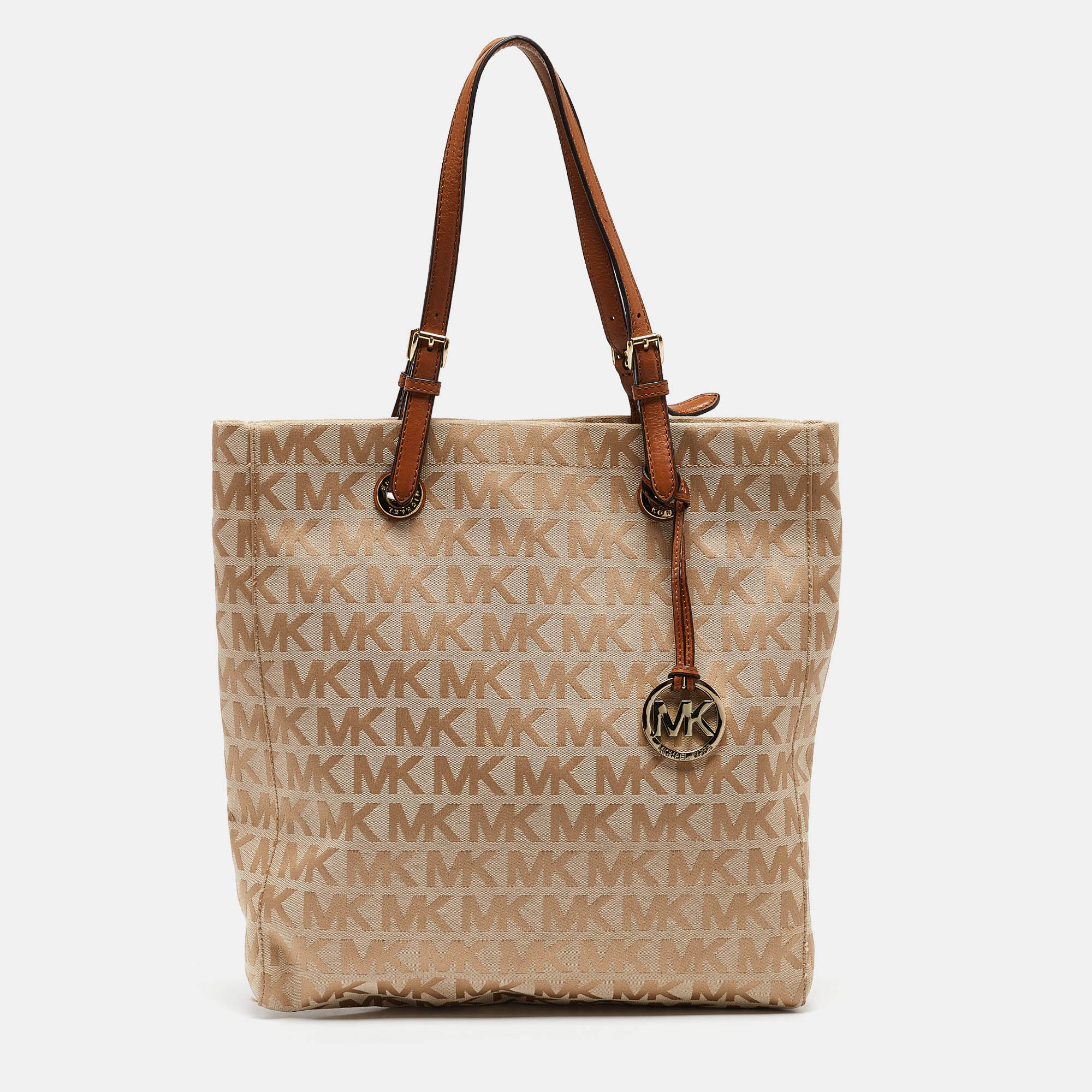 

MICHAEL Michael Kors Beige Signature Canvas and Leather Jet Set Nort South Tote