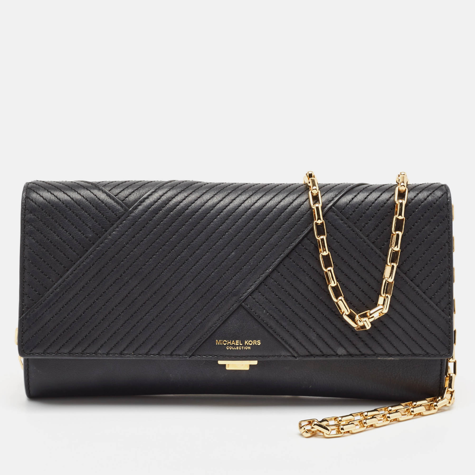 

MICHAEL Michael Kors Quilted Black Leather Flap Chain Clutch