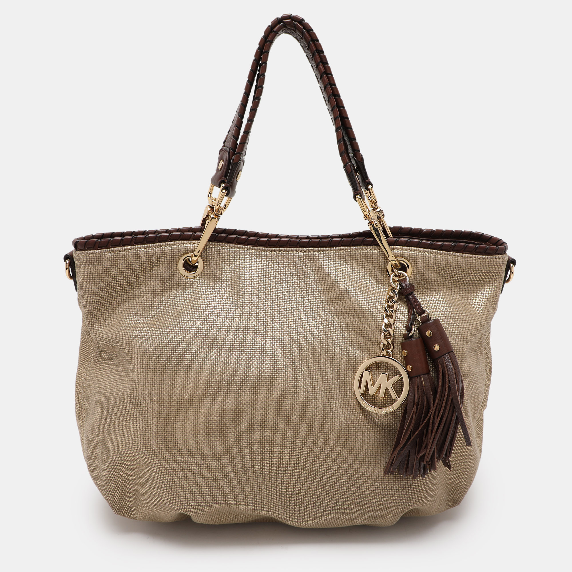 

MICHAEL Michael Kors Gold Canvas and Leather Shoulder Bag