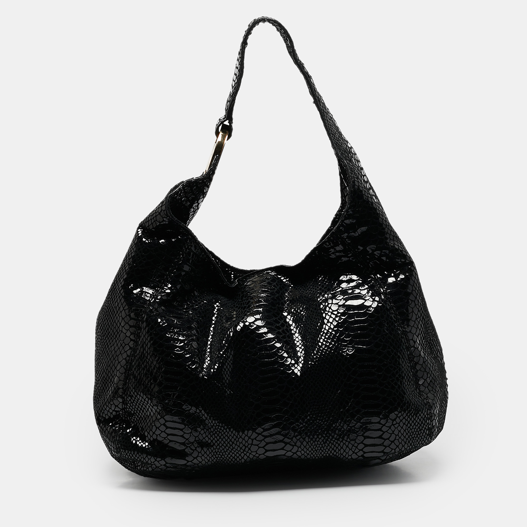 

MICHAEL Michael Kors Black Python Effect Alcantara Fulton Hobo