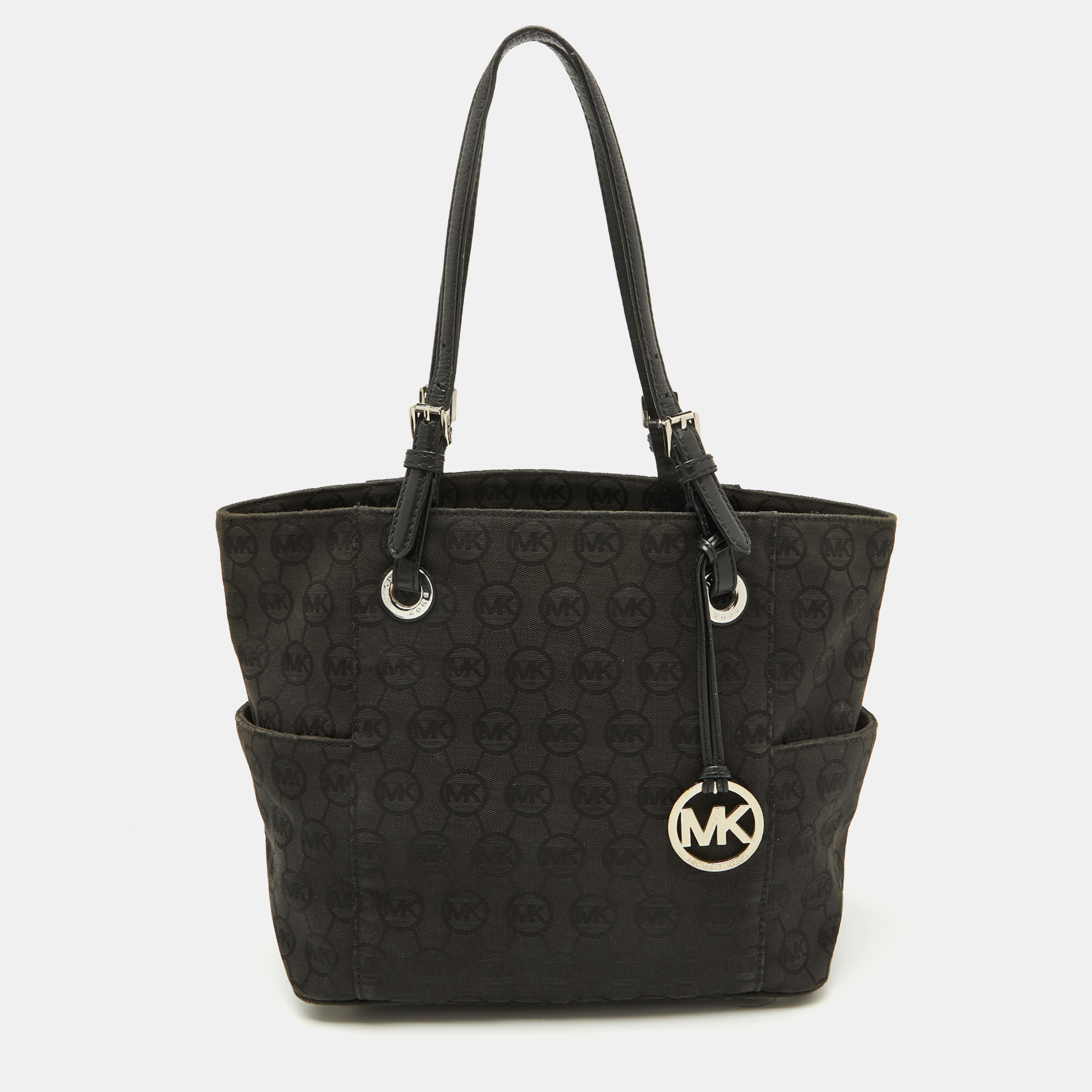 

MICHAEL Michael Kors Black Signature Canvas and Leather Jet Set Tote