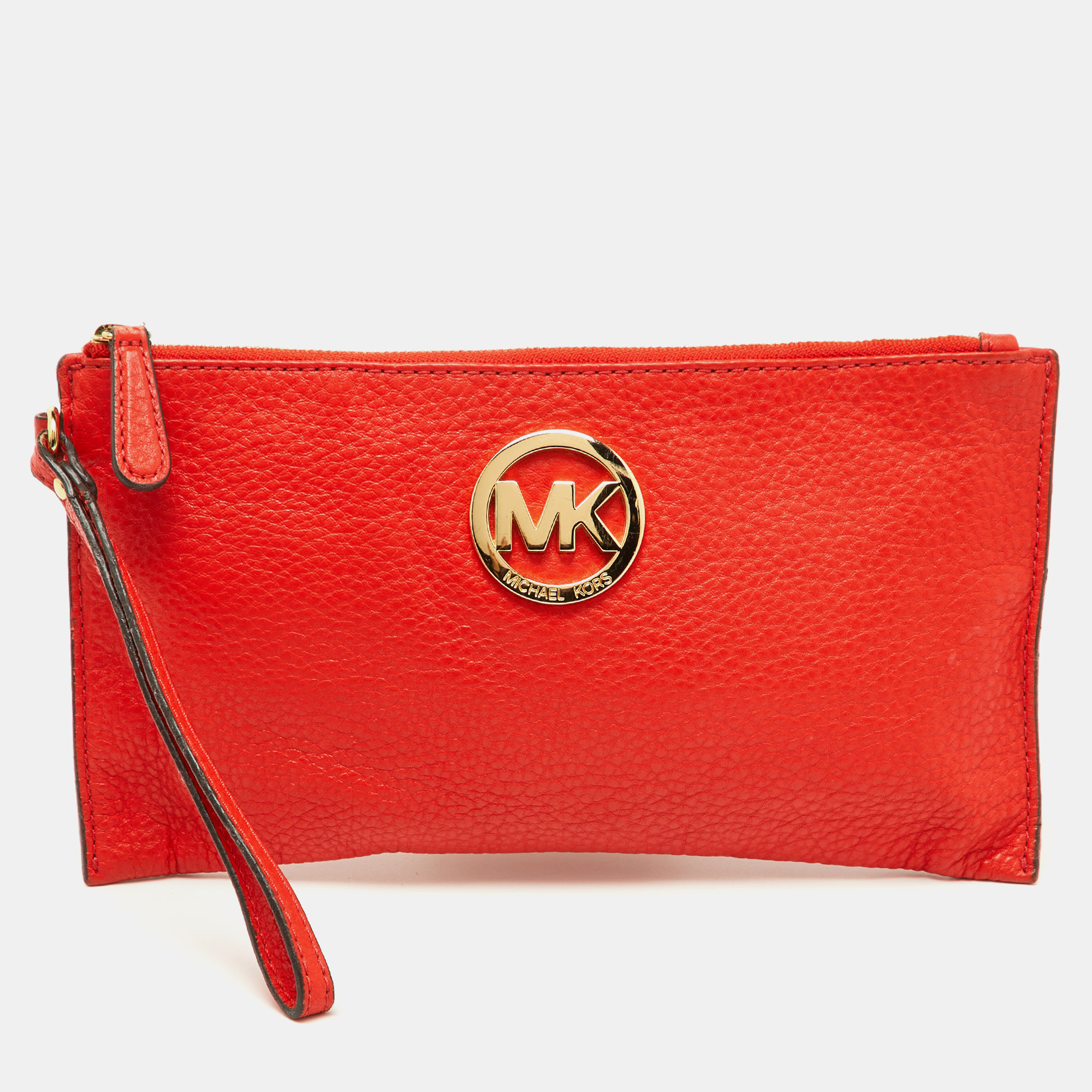 

MICHAEL Michael Kors Orange Leather Wristlet Clutch