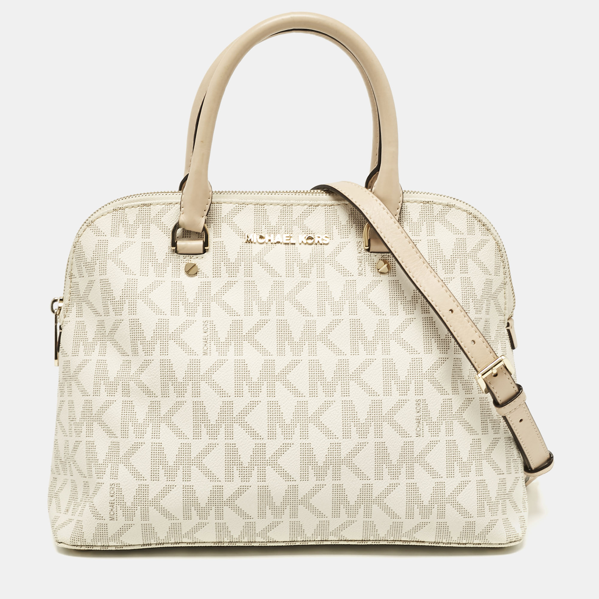 

MICHAEL Michael Kors White Signature Coated Canvas  Cindy Dome Bag