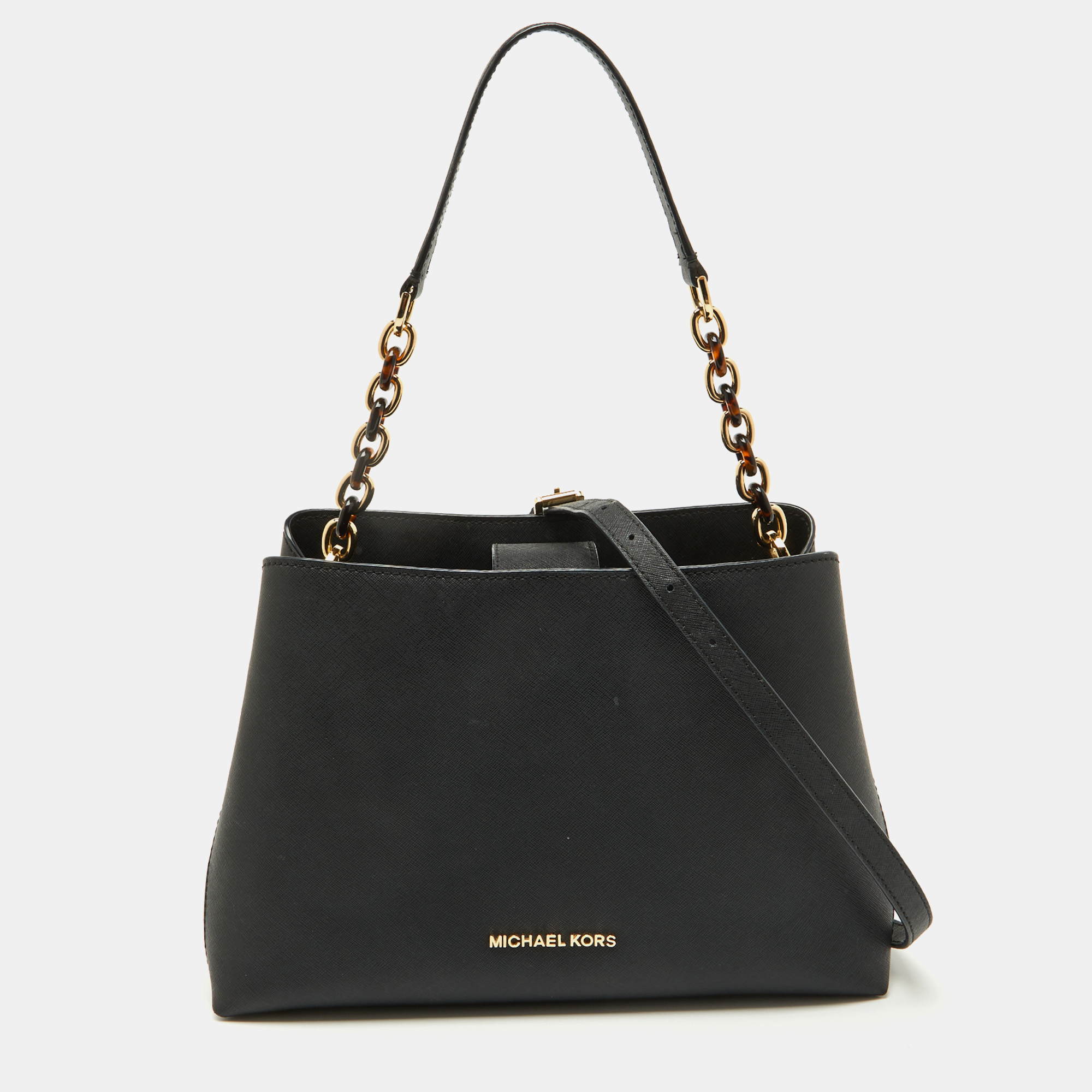 

MICHAEL Michael Kors Black Saffiano Leather Portia Top Handle Bag