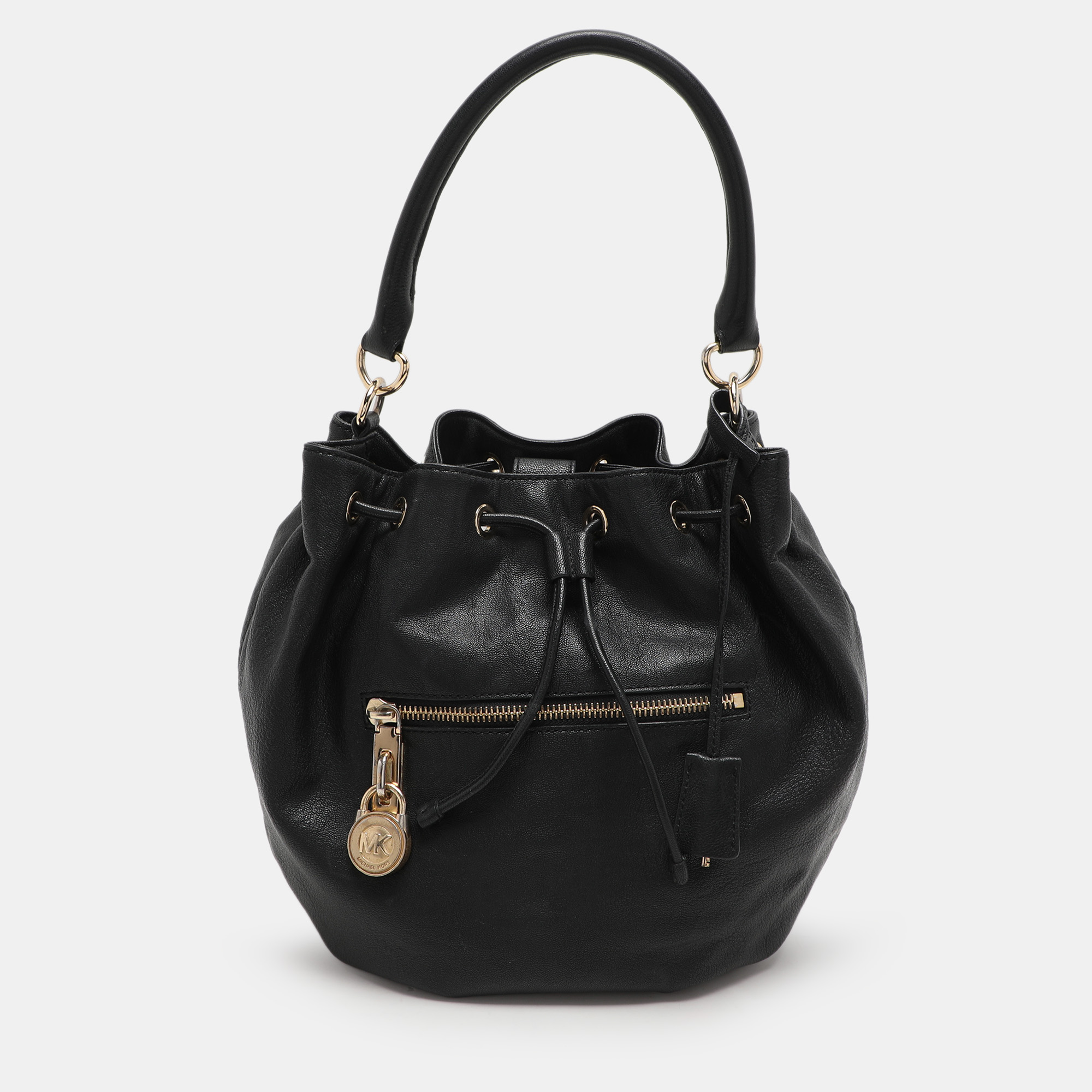 

MICHAEL Michael Kors Black Leather Drawstring Hobo