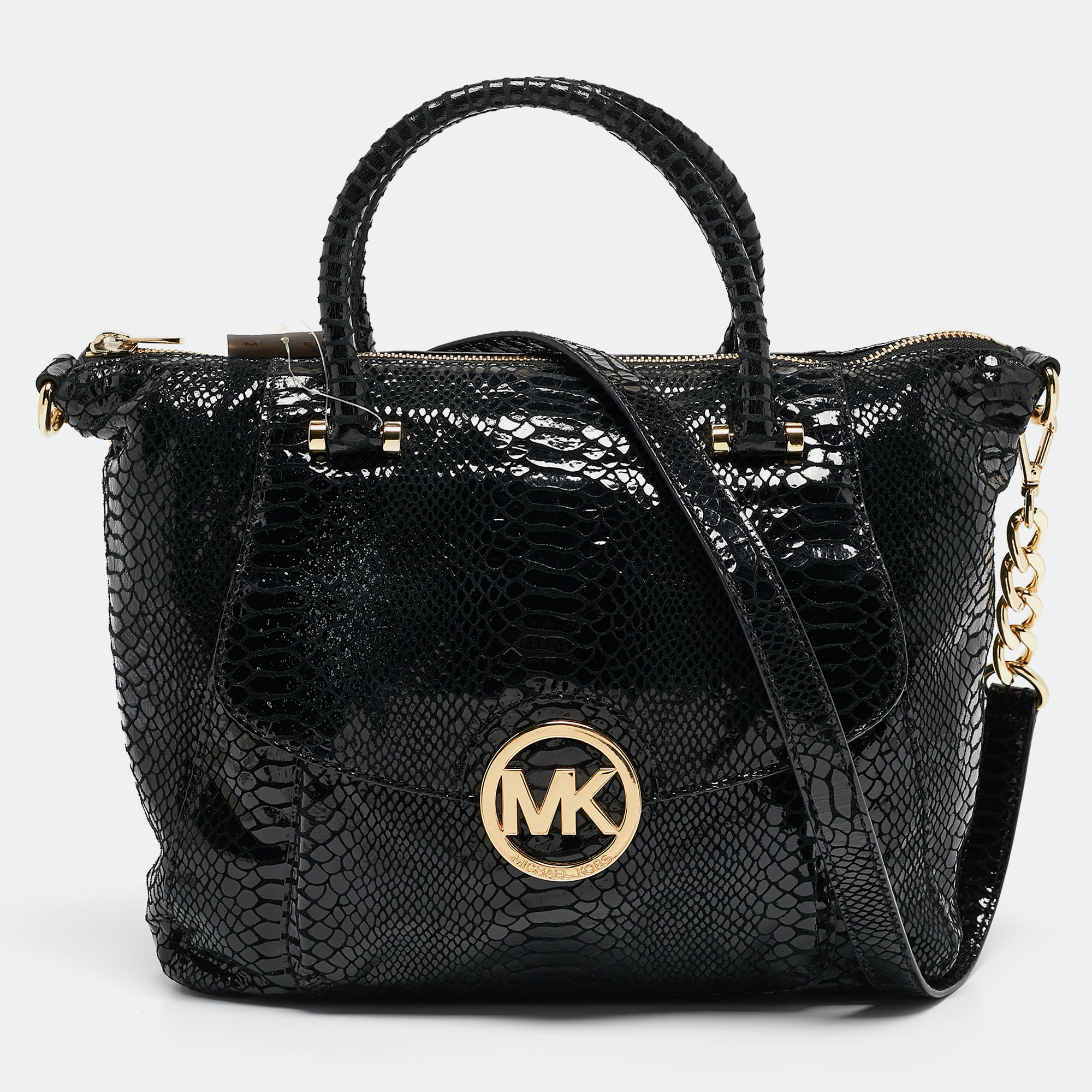 

MICHAEL Michael Kors Black Python Embossed Fulton Satchel