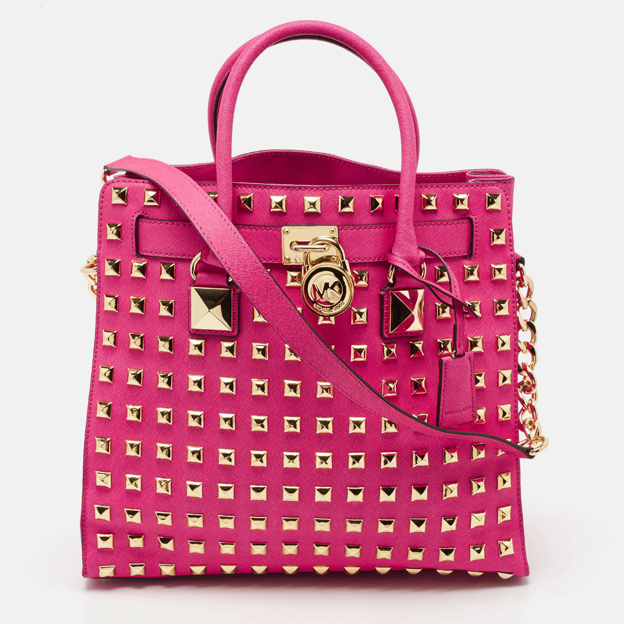 

MICHAEL Michael Kors Pink Leather Large Studded North South Hamilton Tote