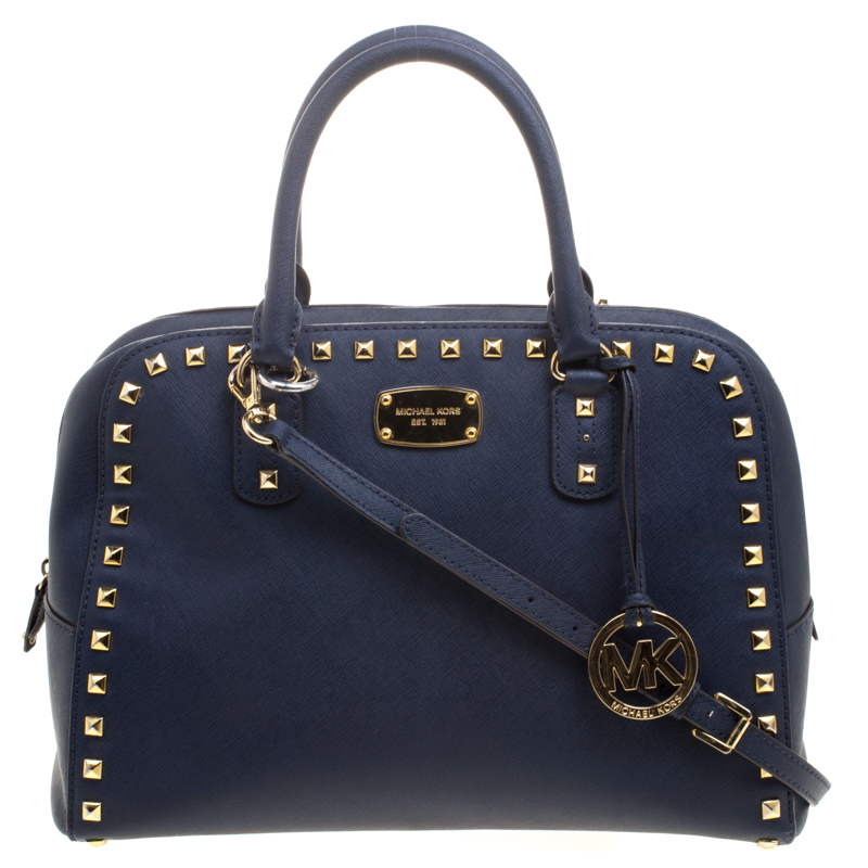 Pre Owned Michael Michael Kors Navy Blue Leather  Sandrine Satchel