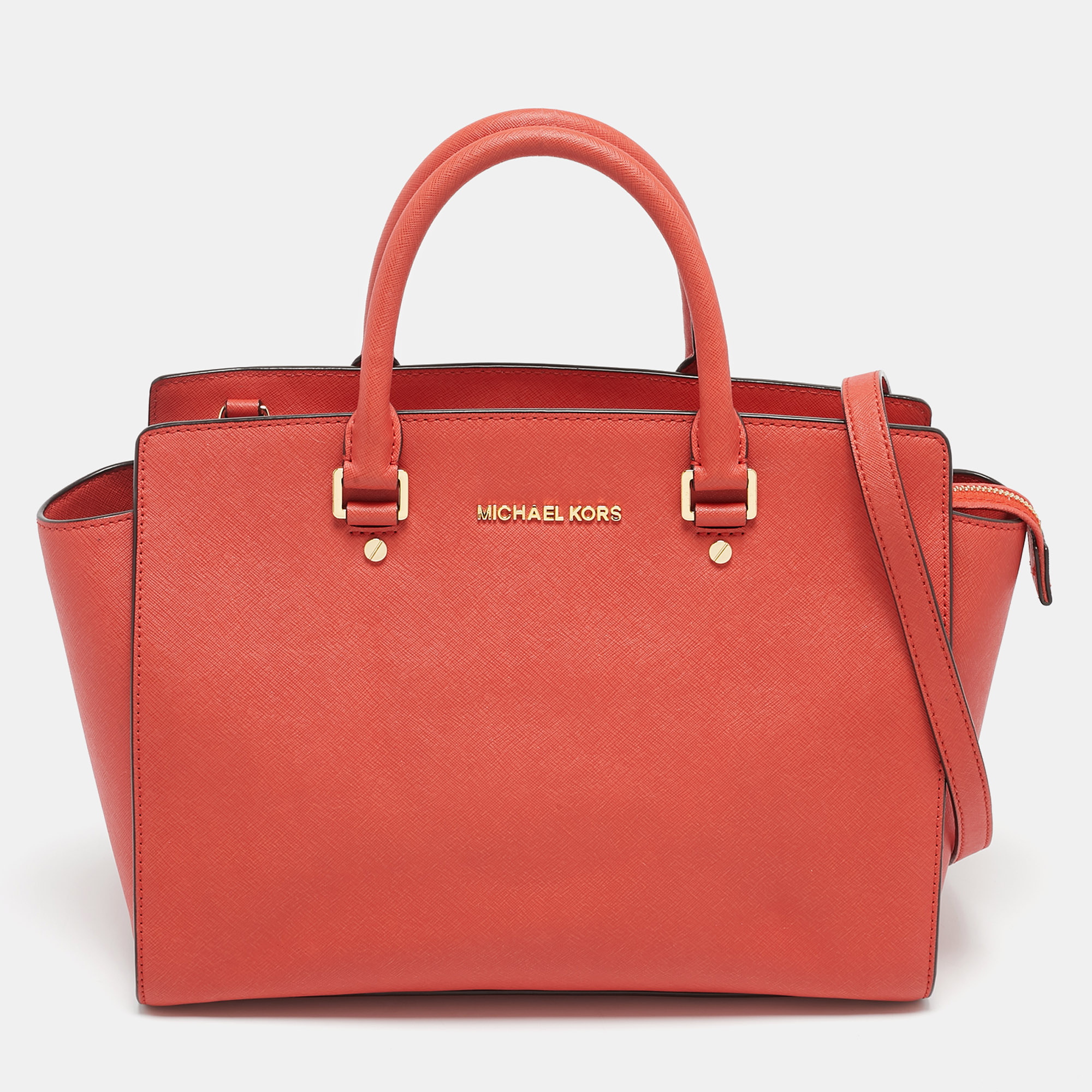 

MICHAEL Michael Kors Red Saffiano Leather  Selma Satchel