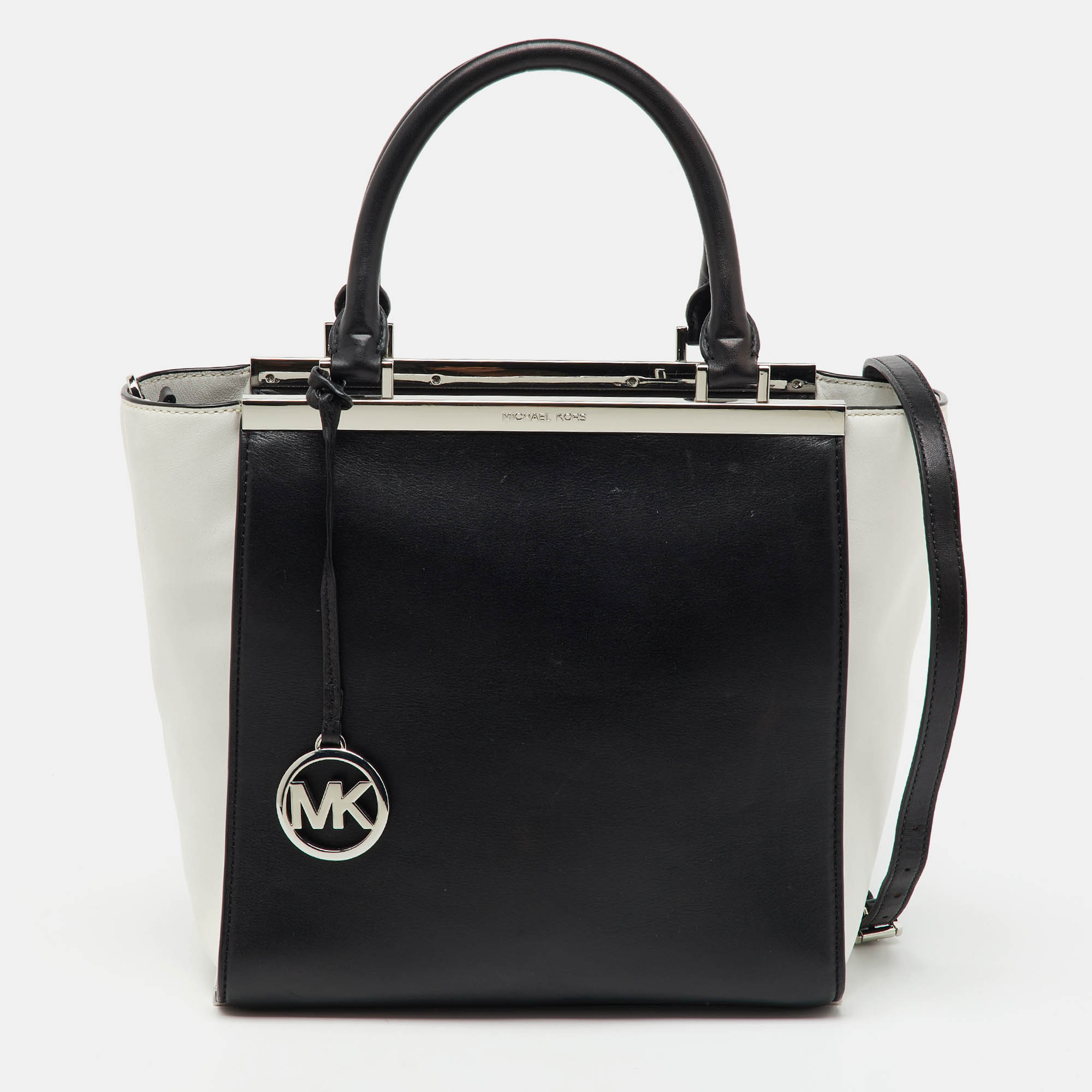 

MICHAEL Michael Kors Black/White Leather Lana Shopper Tote