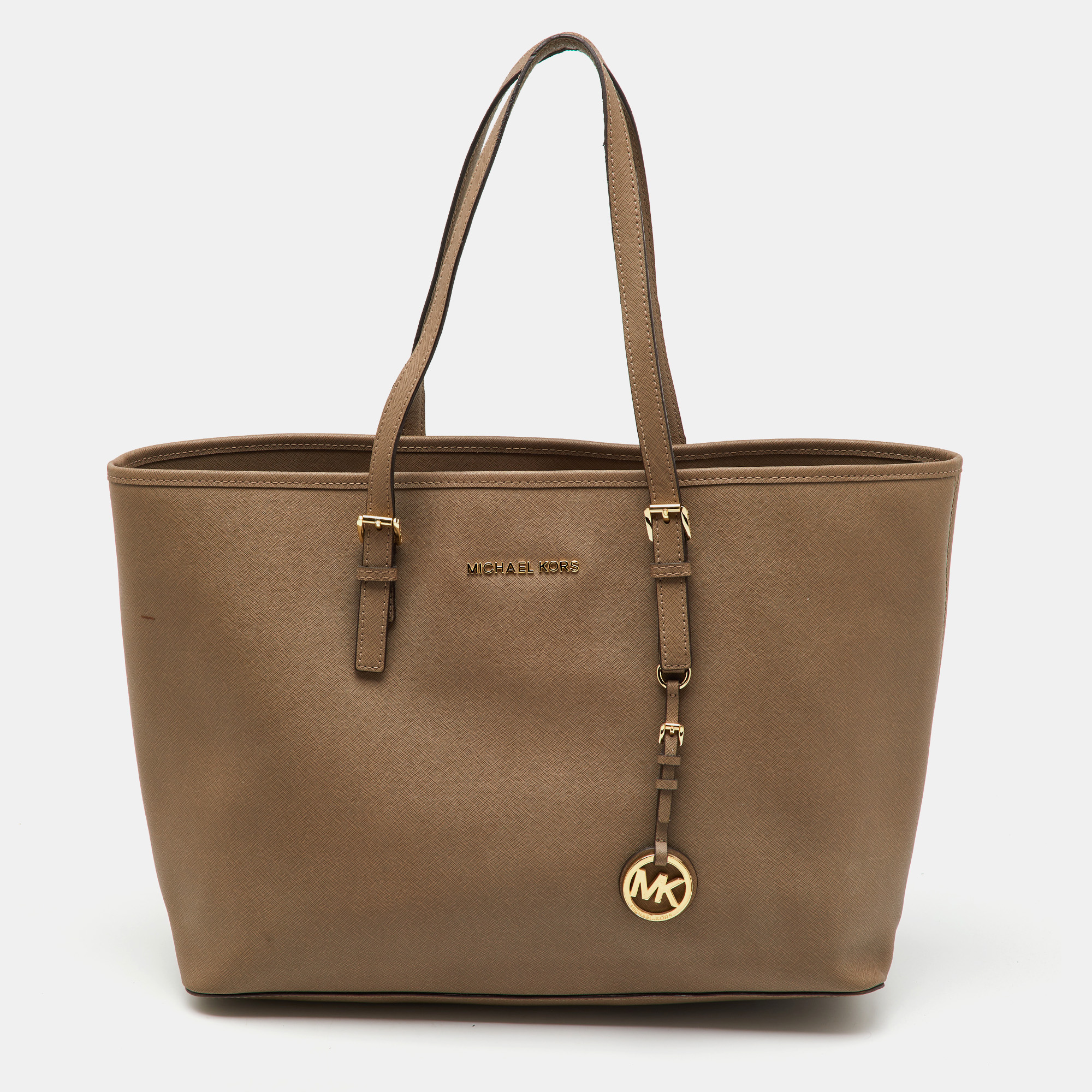 

MICHAEL Michael Kors Taupe Beige Saffiano Leather  Jet Set Tote