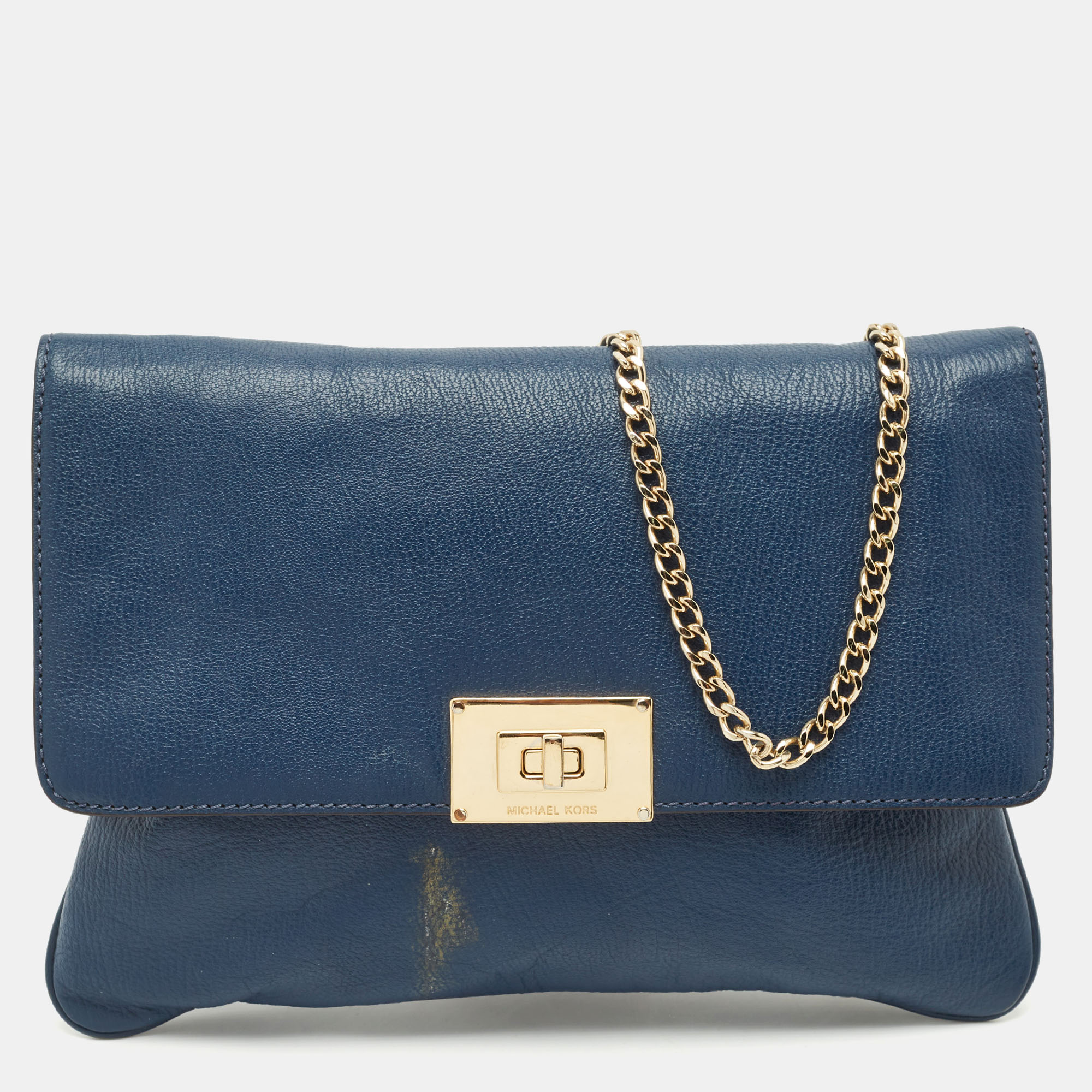 

MICHAEL Michael Kors Blue Leather Turnlock Chain Shoulder Bag
