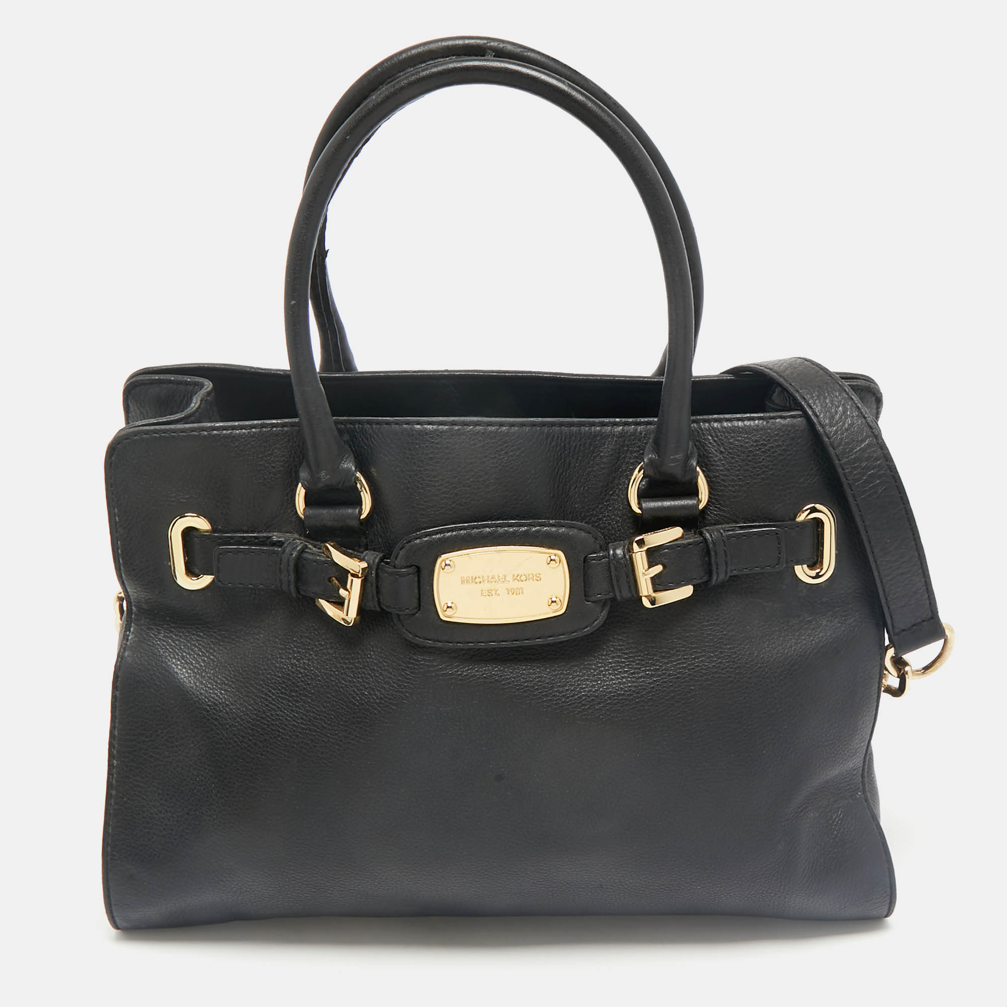 

MICHAEL Michael Kors Black Leather East West Hamilton Tote