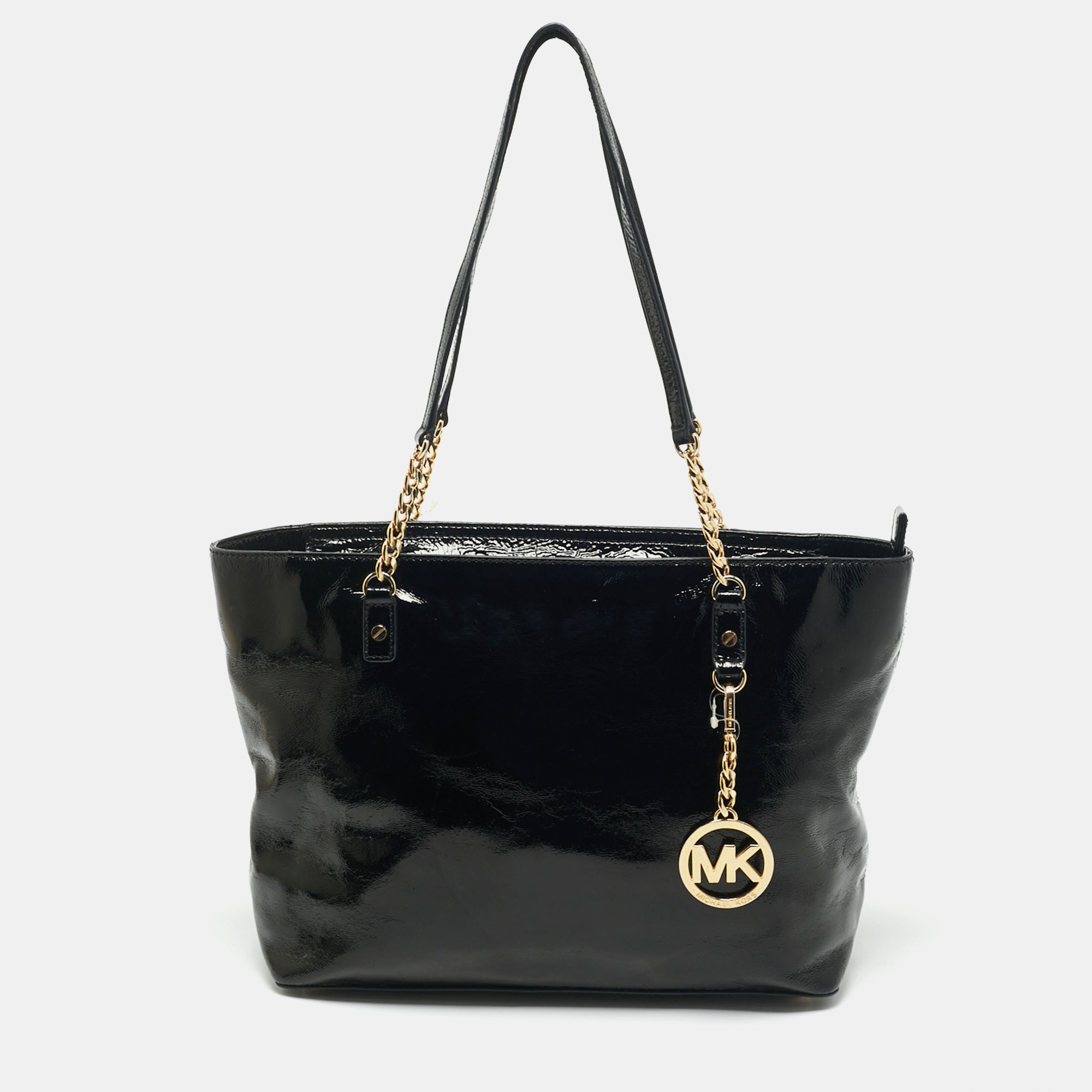 

MICHAEL Michael Kors Black Patent Leather Jet Set Chain Tote