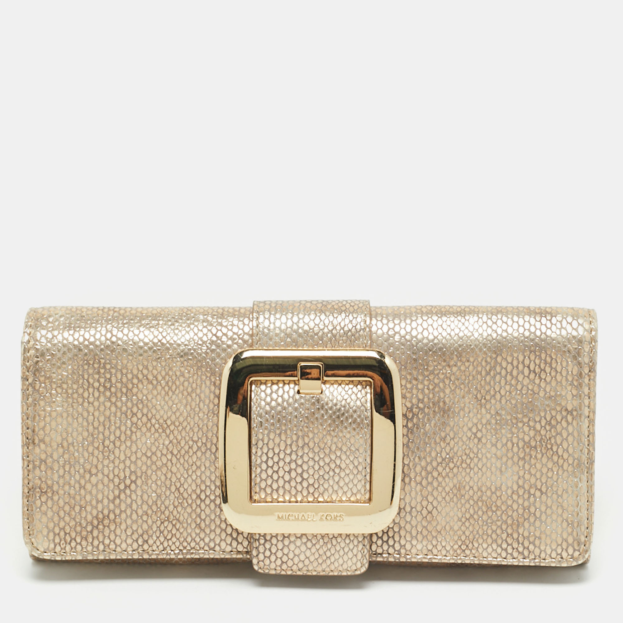 

MICHAEL Michael Kors Bronze Snake Effect Suede Large Sutton Clutch, Metallic