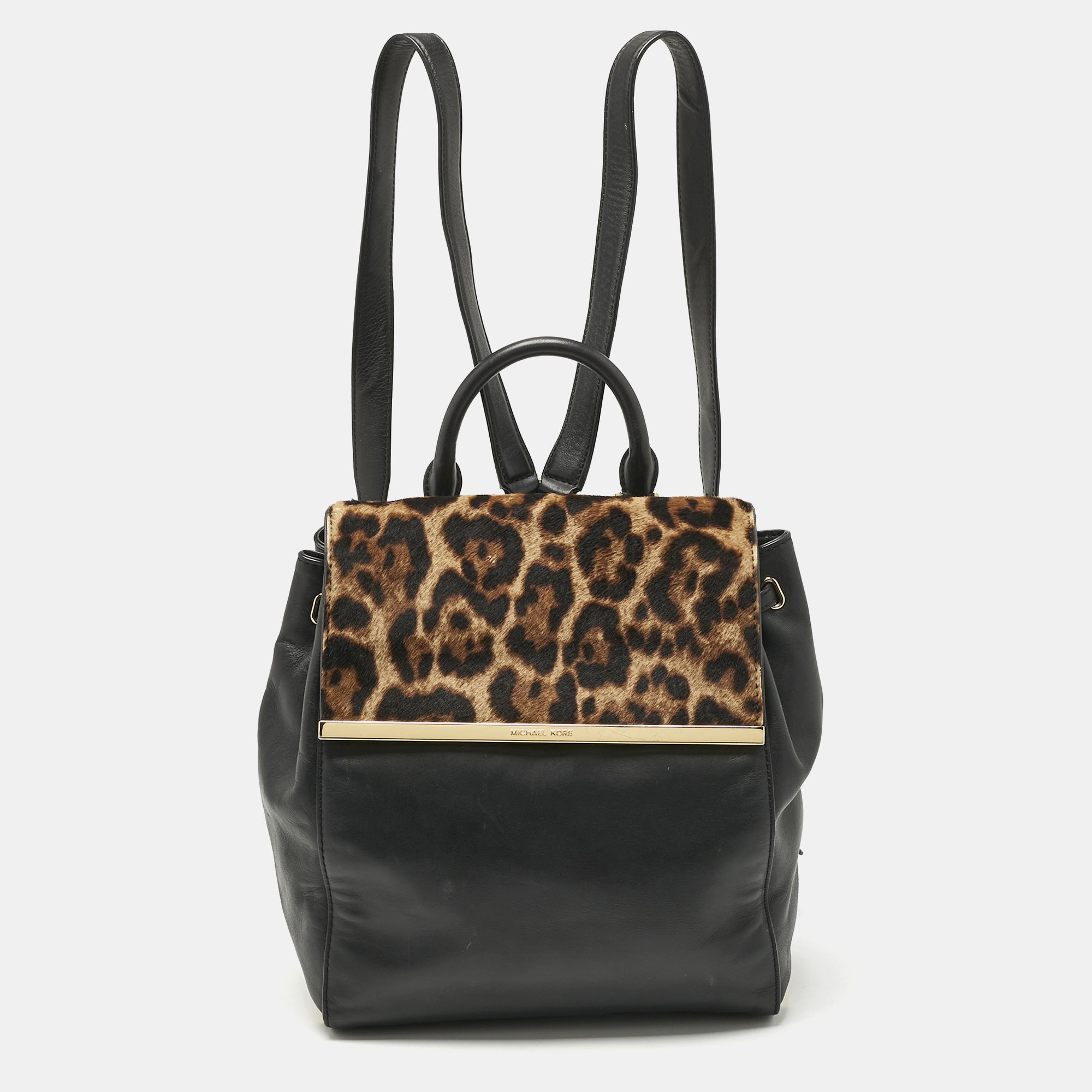 

MICHAEL Michael Kors Black/Brown Leopard Print Calfhair and Leather Lana Backpack