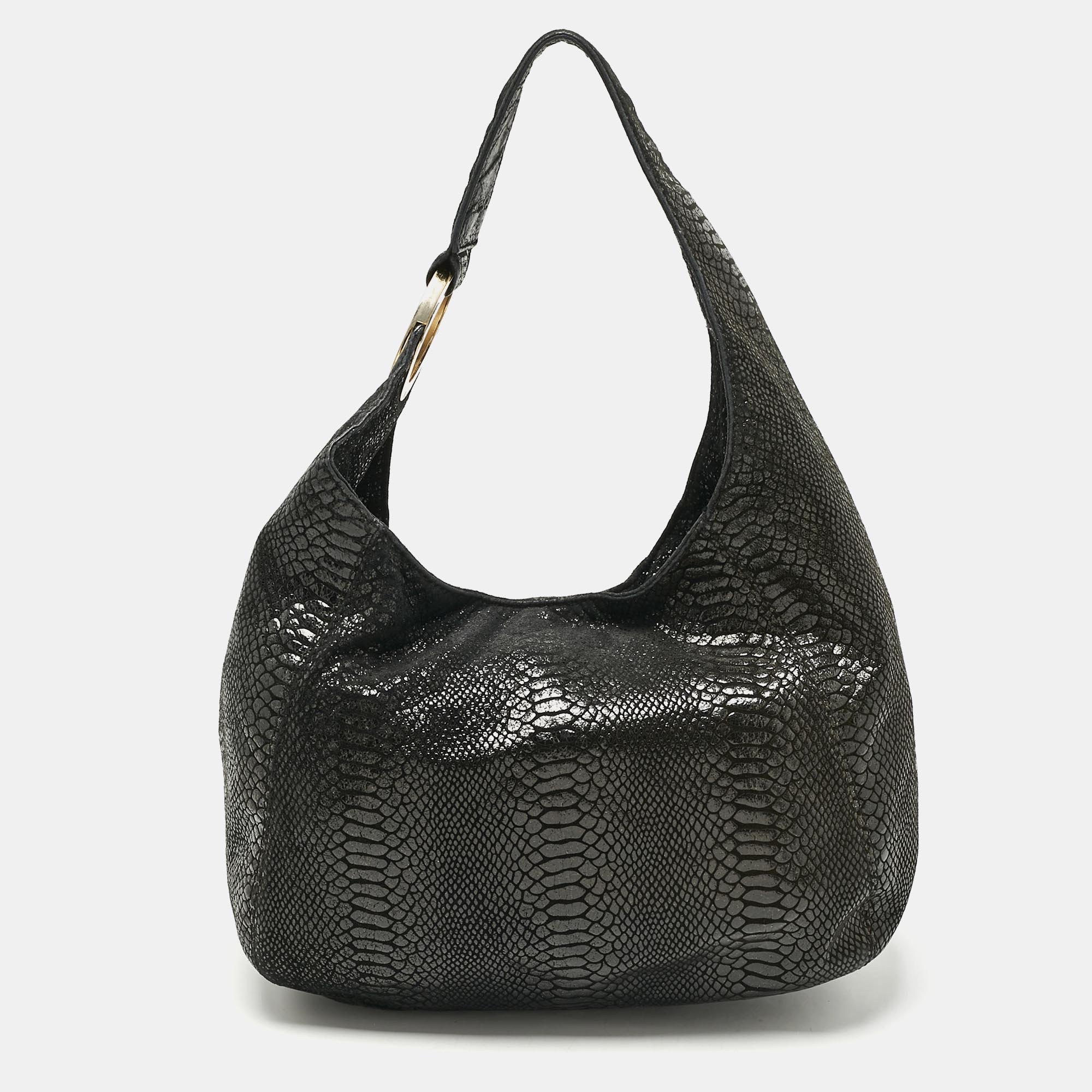 

MICHAEL Michael Kors Black Python Effect Faux Suede Fulton Hobo