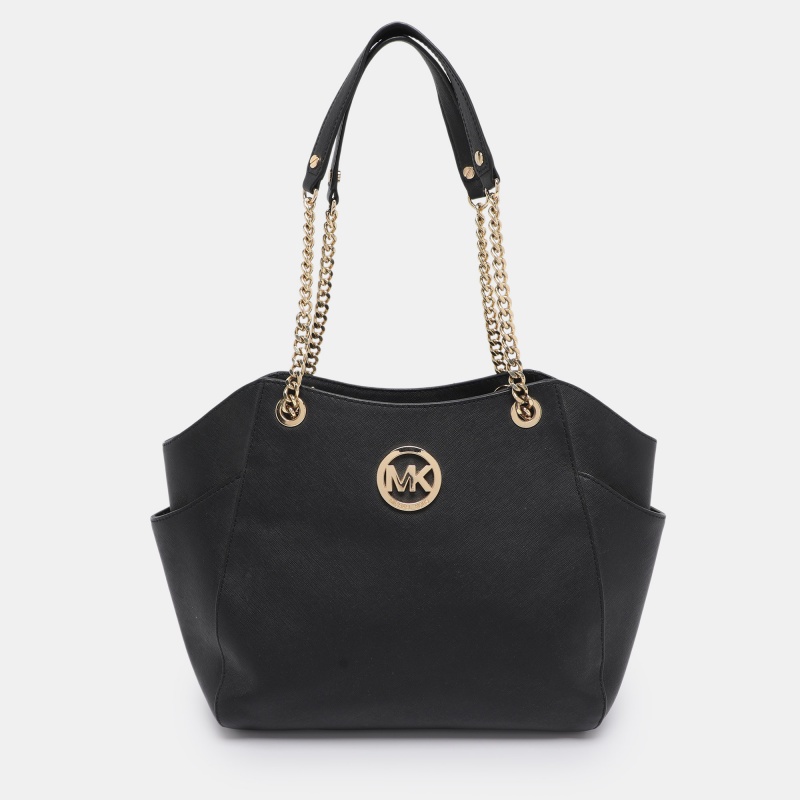 

MICHAEL Michael Kors Black Leather Jet Set Travel Chain Tote