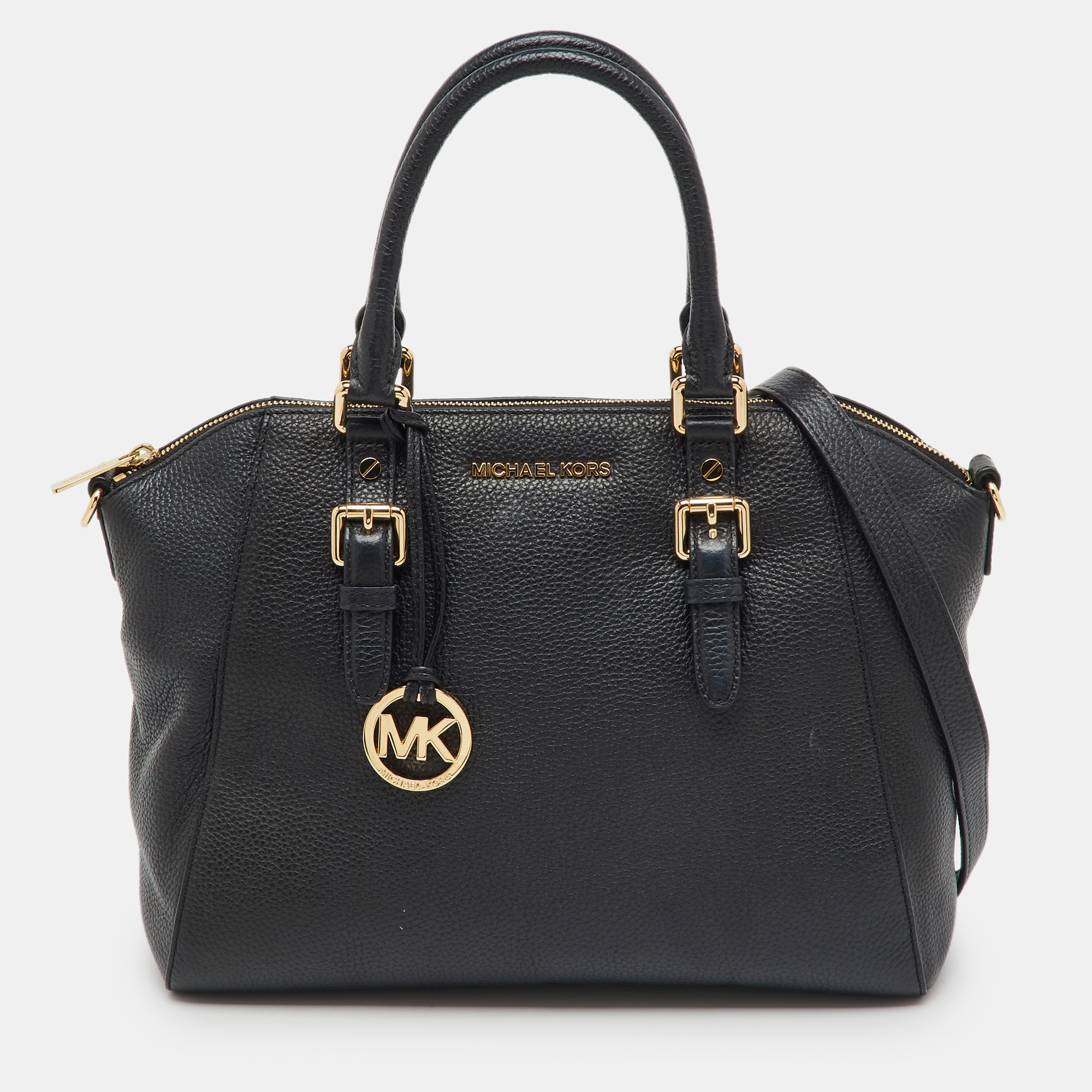 

MICHAEL Michael Kors Black Leather LG TZ Zip Satchel