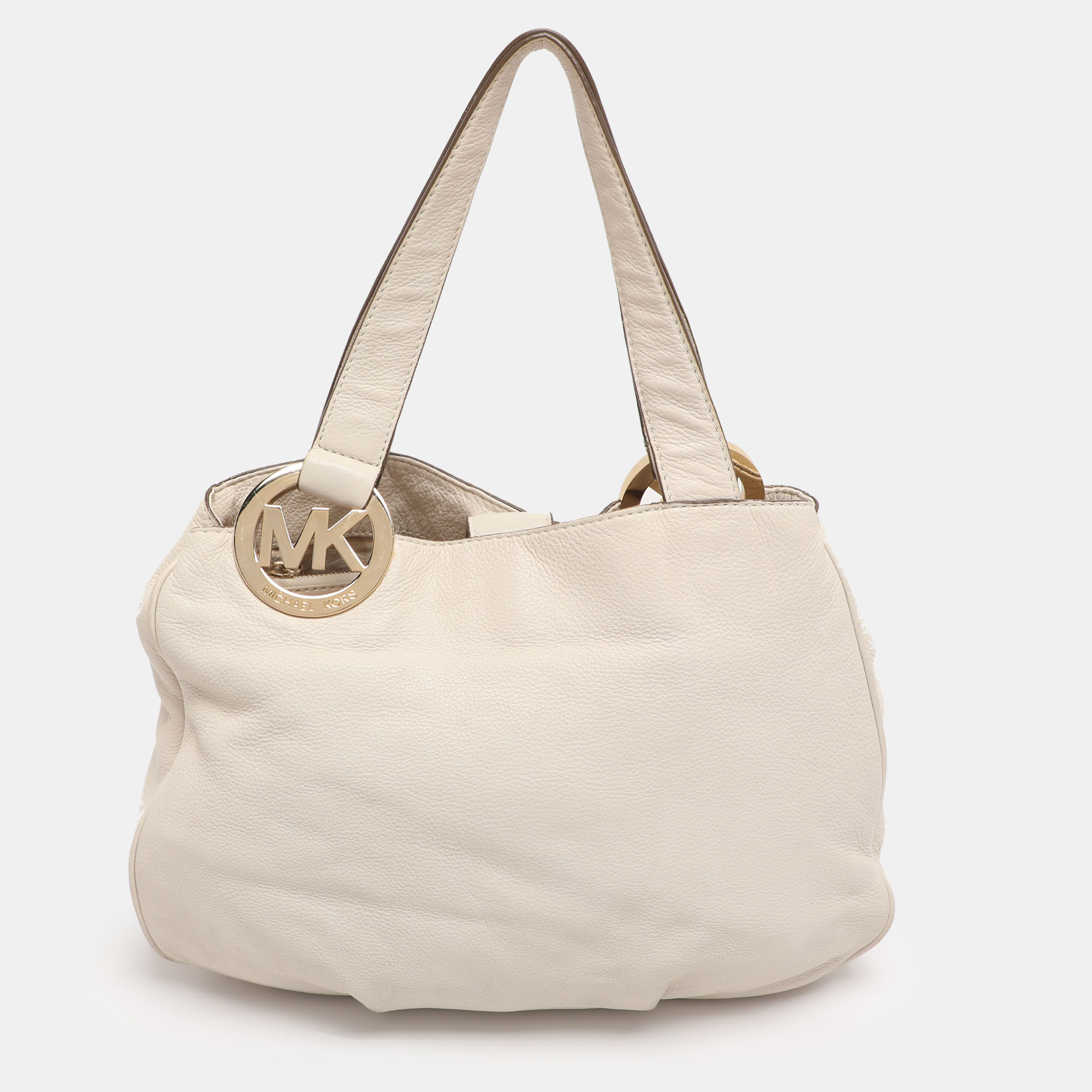 

MICHAEL Michael Kors White Leather Fulton East West Tote, Cream