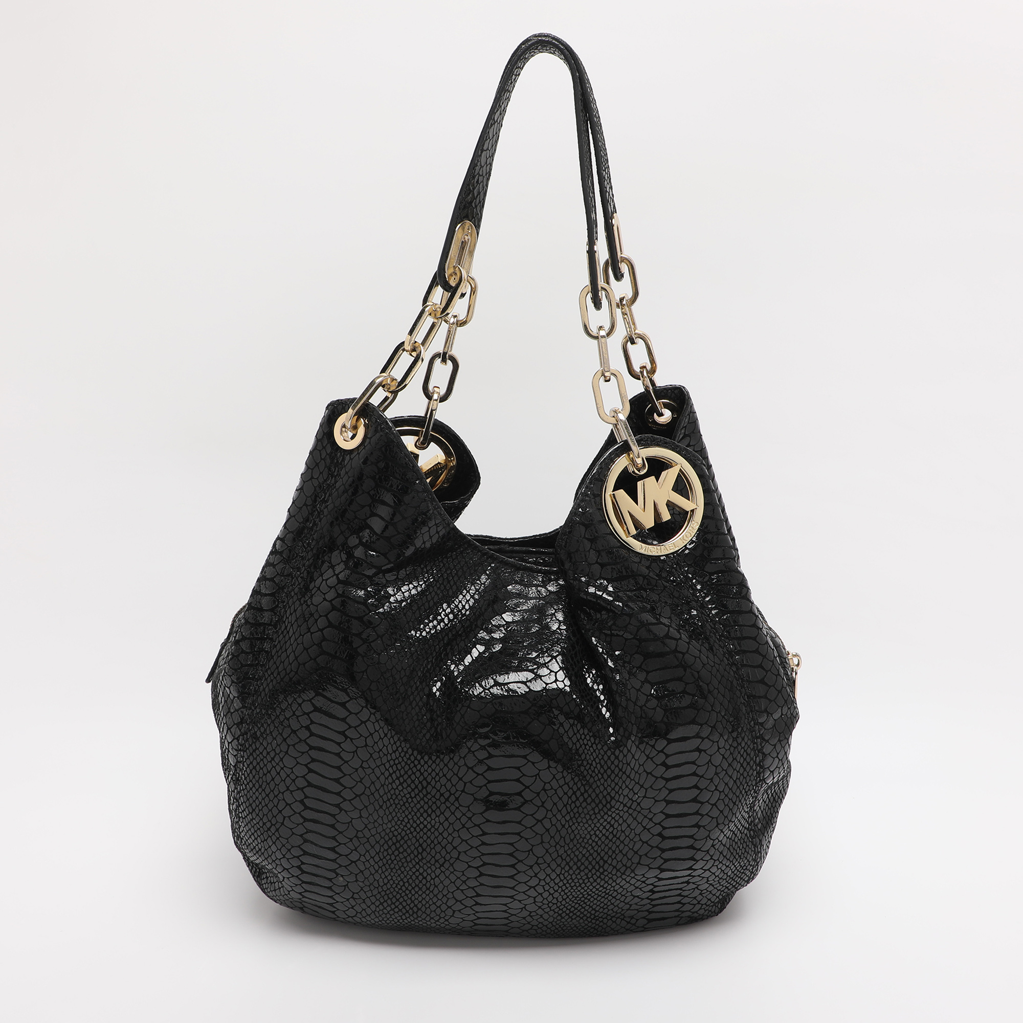 

MICHAEL Michael Kors Black Python Effect Leather Fulton Hobo