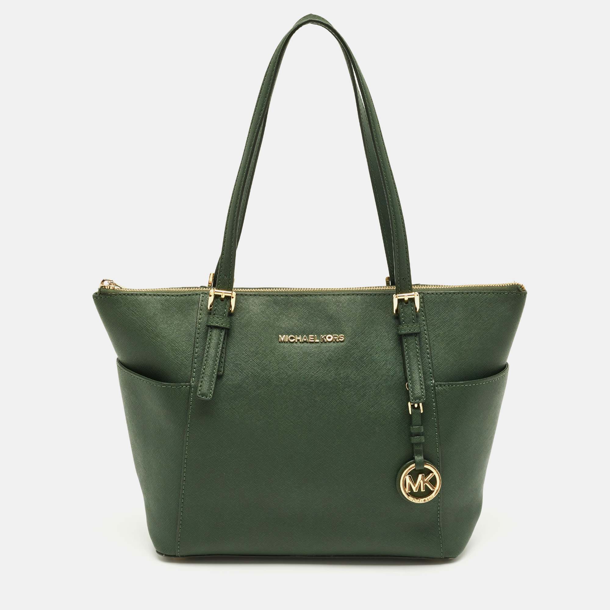 

MICHAEL Michael Kors Green Leather Jet Set Top Zip Tote