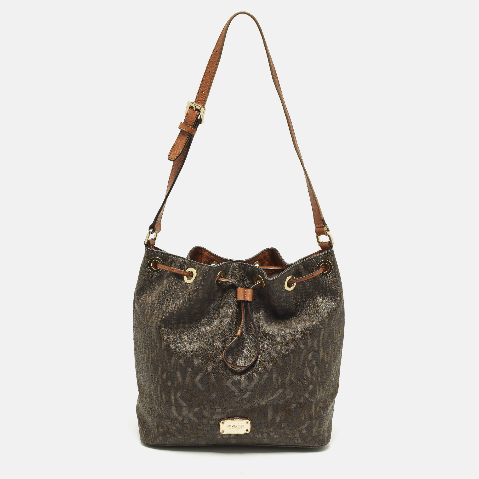 

MICHAEL Michael Kors Jules Brown Signature Coated Canvas Bucket Bag