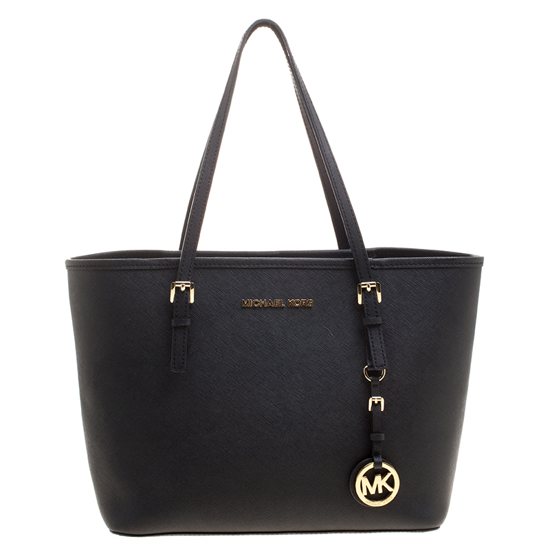 Pre Owned Michael Michael Kors Black Saffiano Leather Jetset Tote